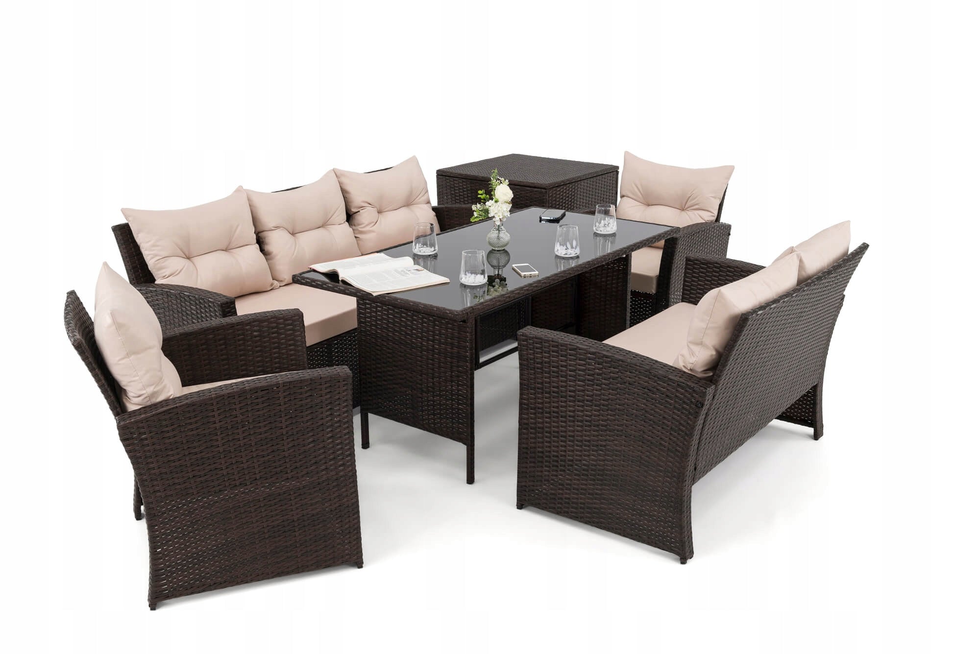 Garden furniture set rattan Marseille BIG brown cushions beige Packaging status original