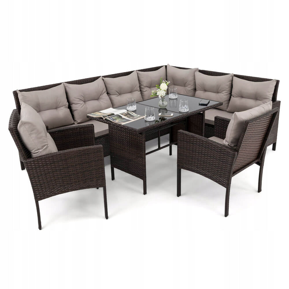 Garden furniture set rattan PARIS BIG brown cushions grey