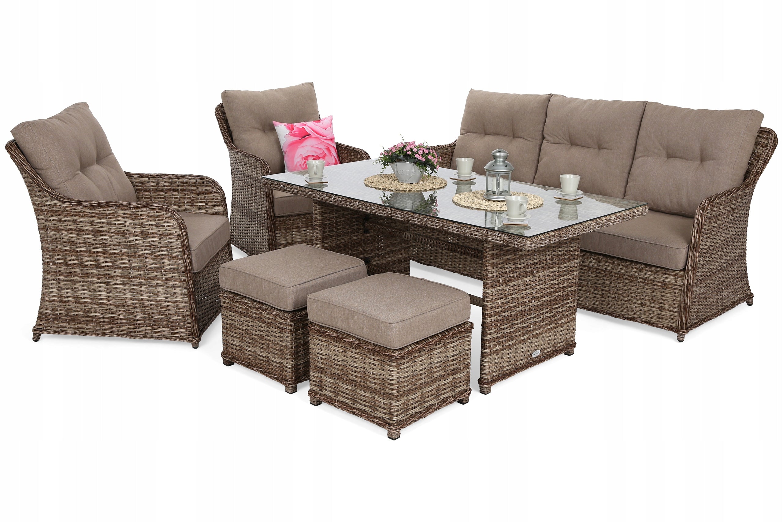 Garden furniture set rattan set for terrace garden Bergamo brown