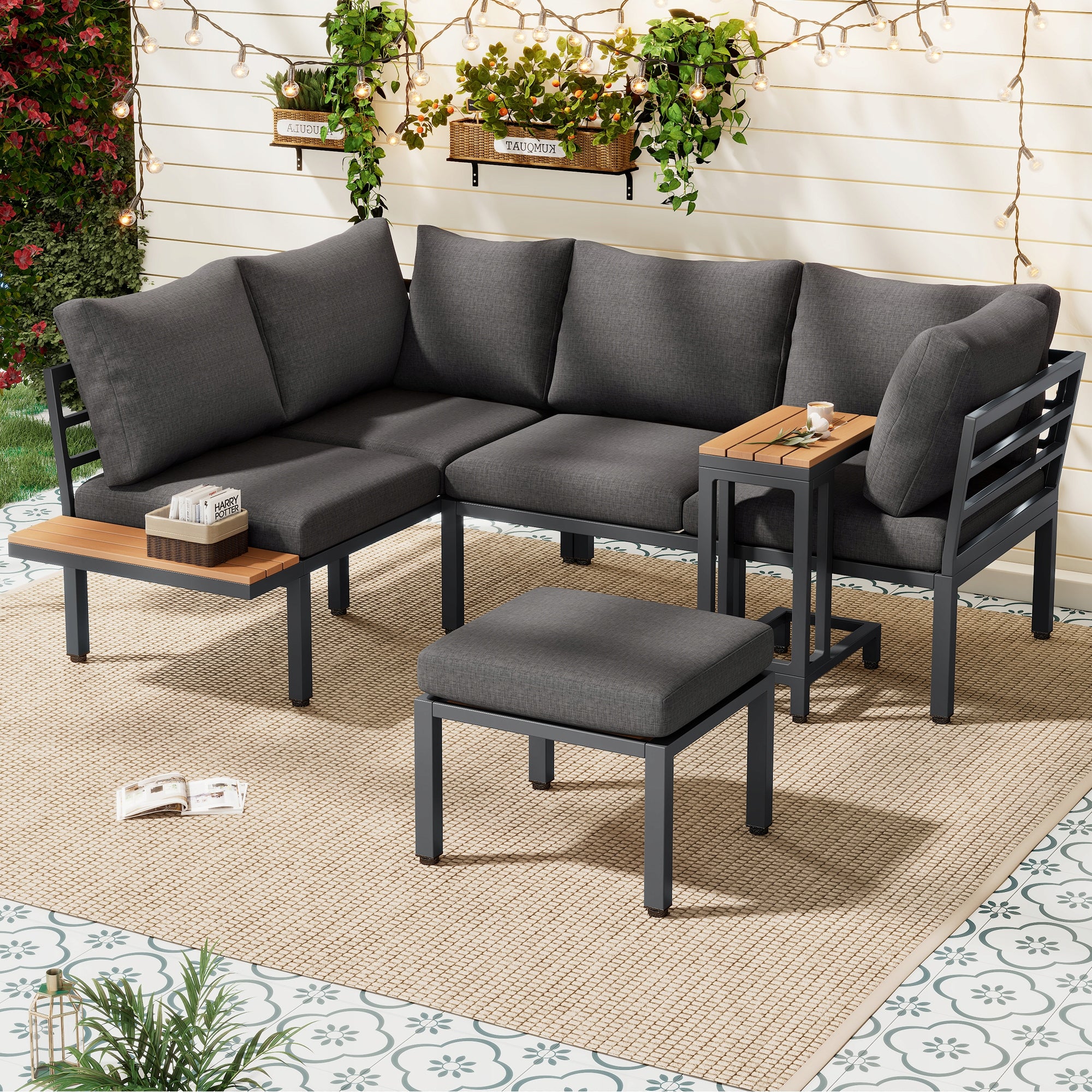 Garden furniture set, sofa + table + coffee table dal balcony for garden Color gray