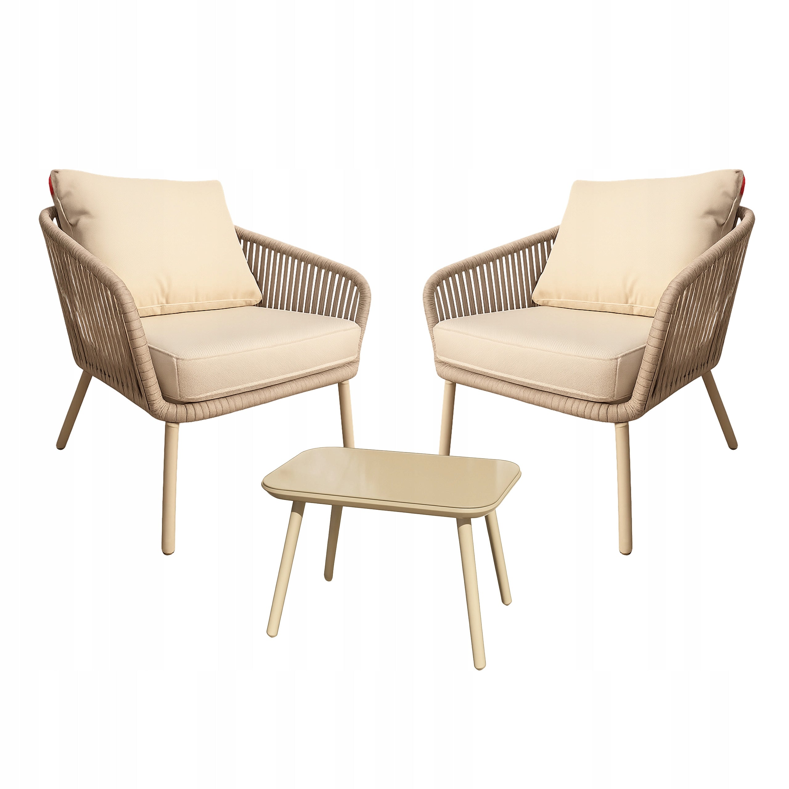 Garden furniture set table 2 chairs aluminum seats made of rattan