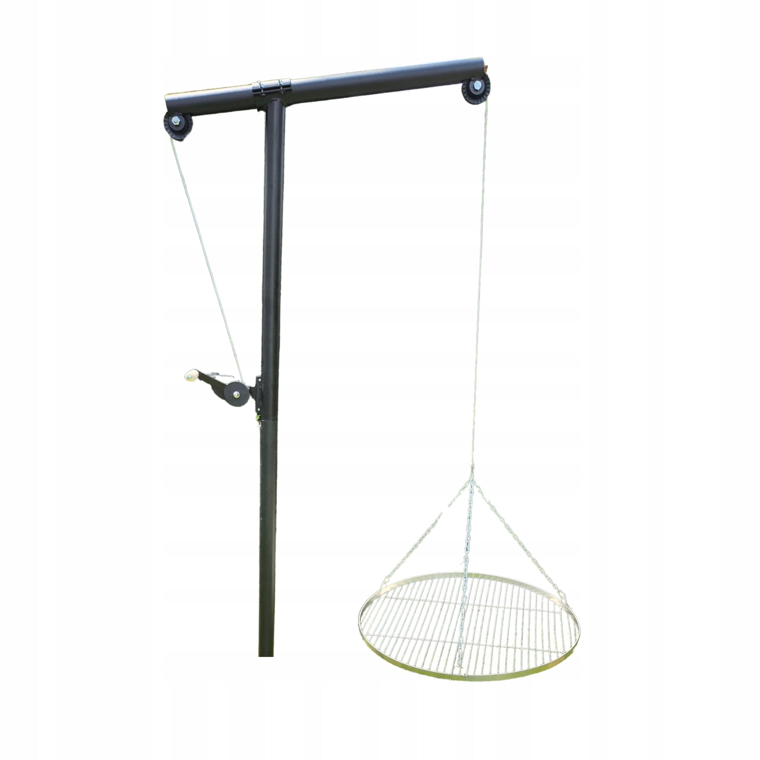 Garden grill on boom crane with grate long adjustable frame 70 cm