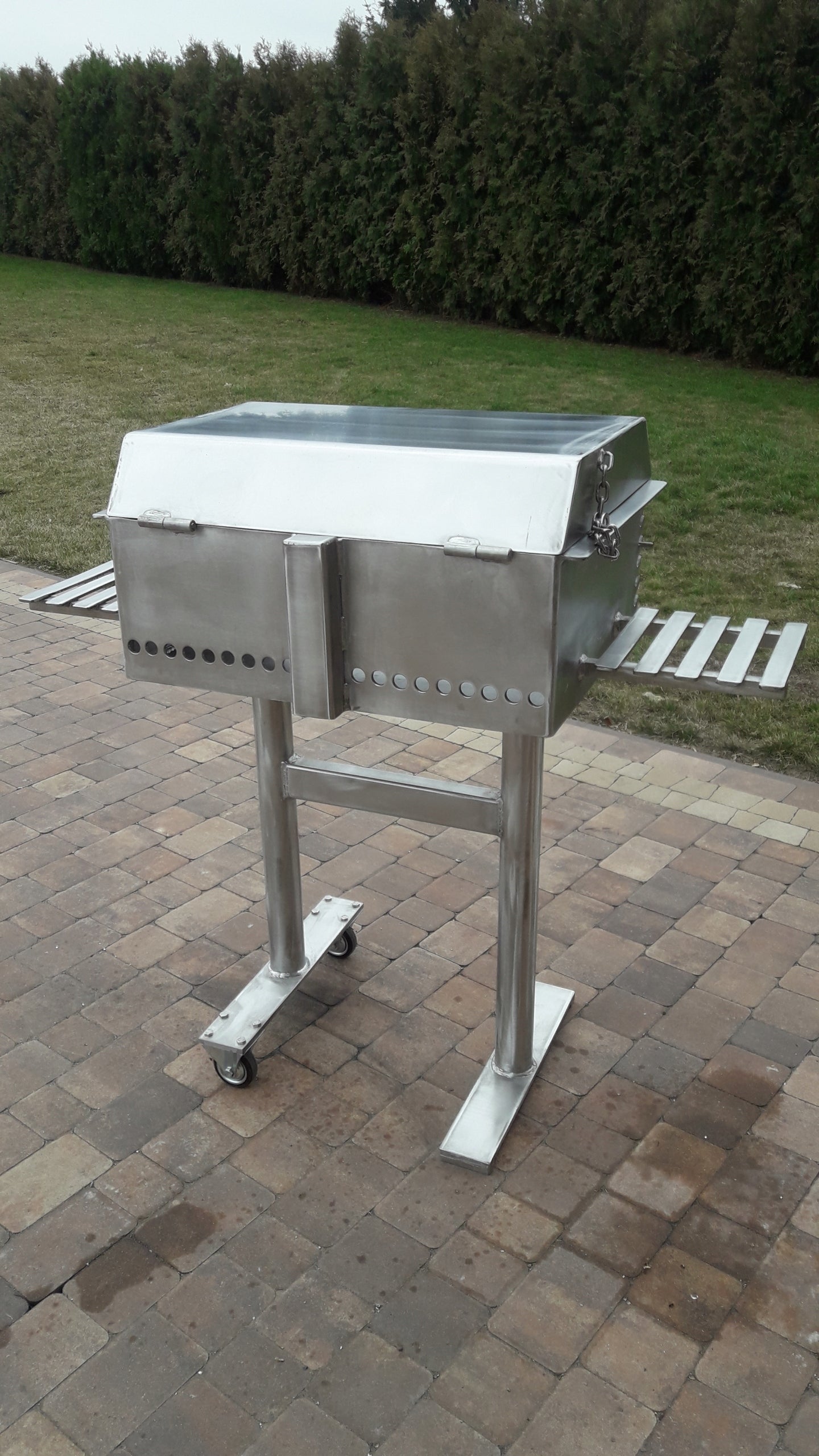 Garden grill stainless steel sheet 5 mm!! with lid! Grate length 36 cm