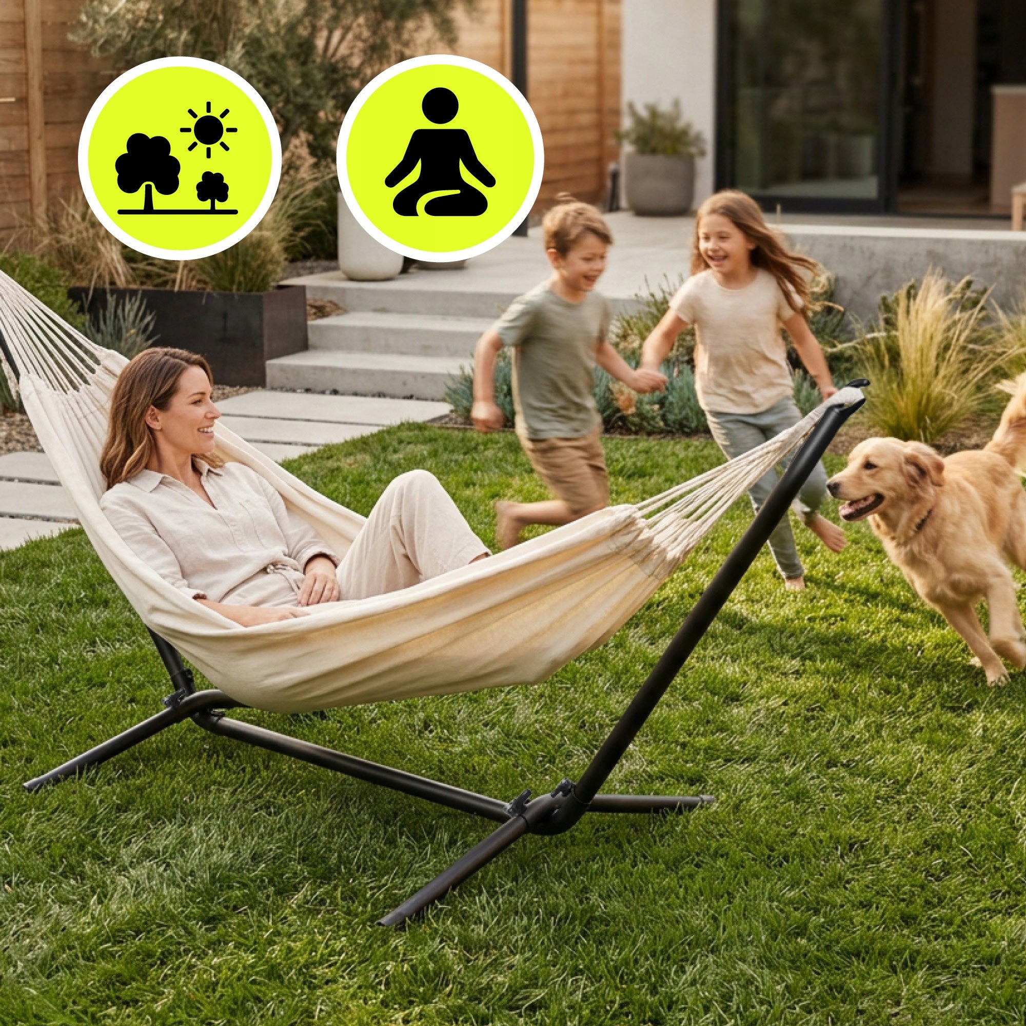 Garden hammock + metal frame set – ready relaxation zone Model HYP73 HAMSETSOL 2