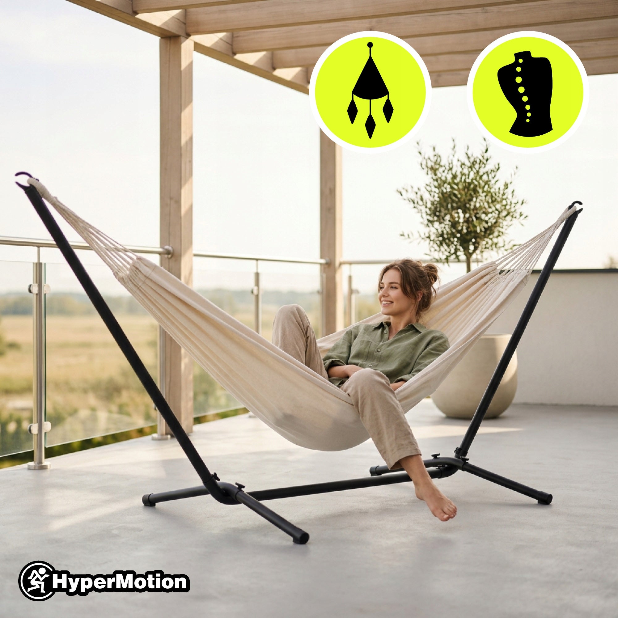 Garden hammock + metal frame set – ready relaxation zone Total length 295 cm