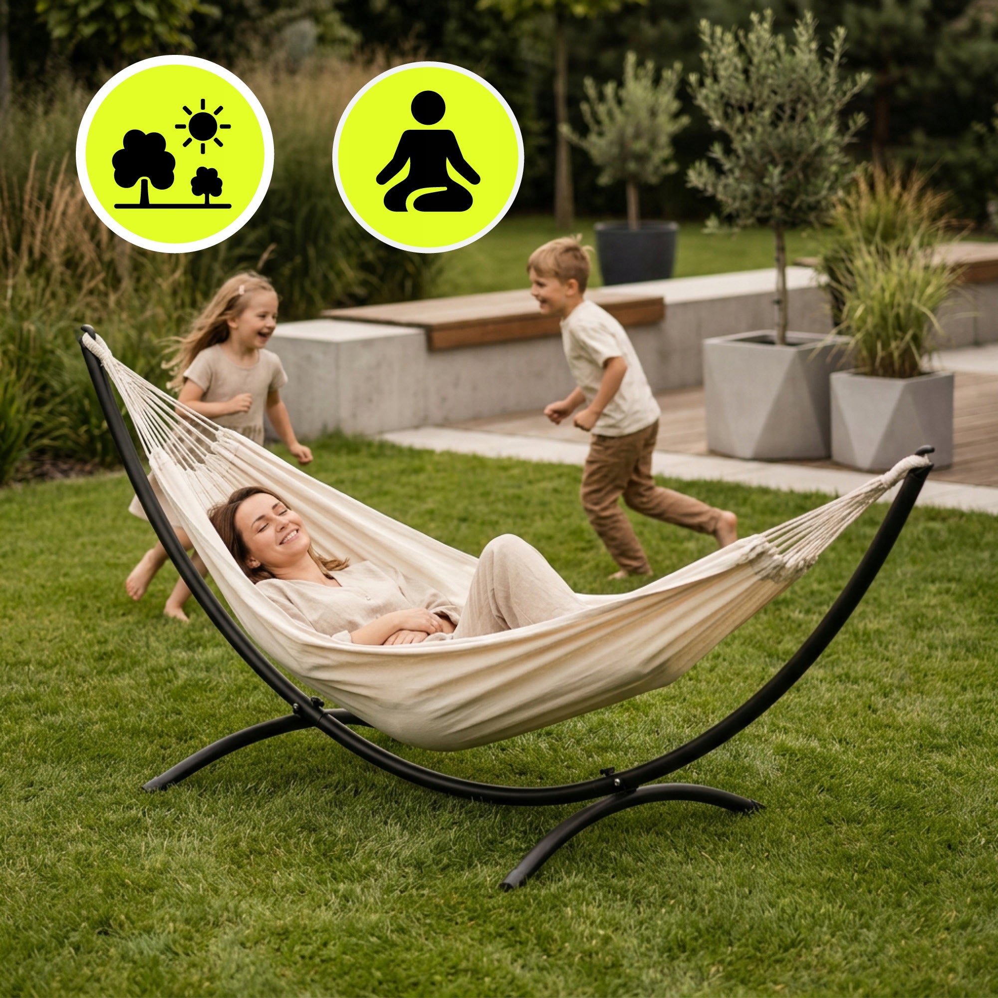 Garden hammock set + metal arch frame – ready relaxation zone Model HYP71 HAMSETSOL