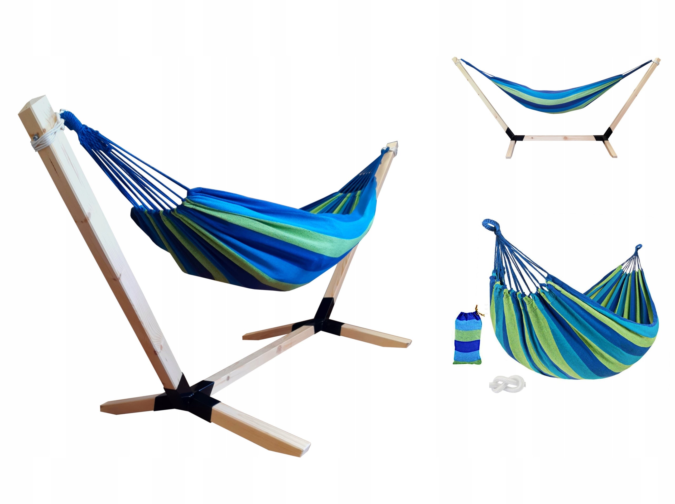 Garden hammock with a wooden frame for two people, blue hammock frame Manufacturer code 12-306--