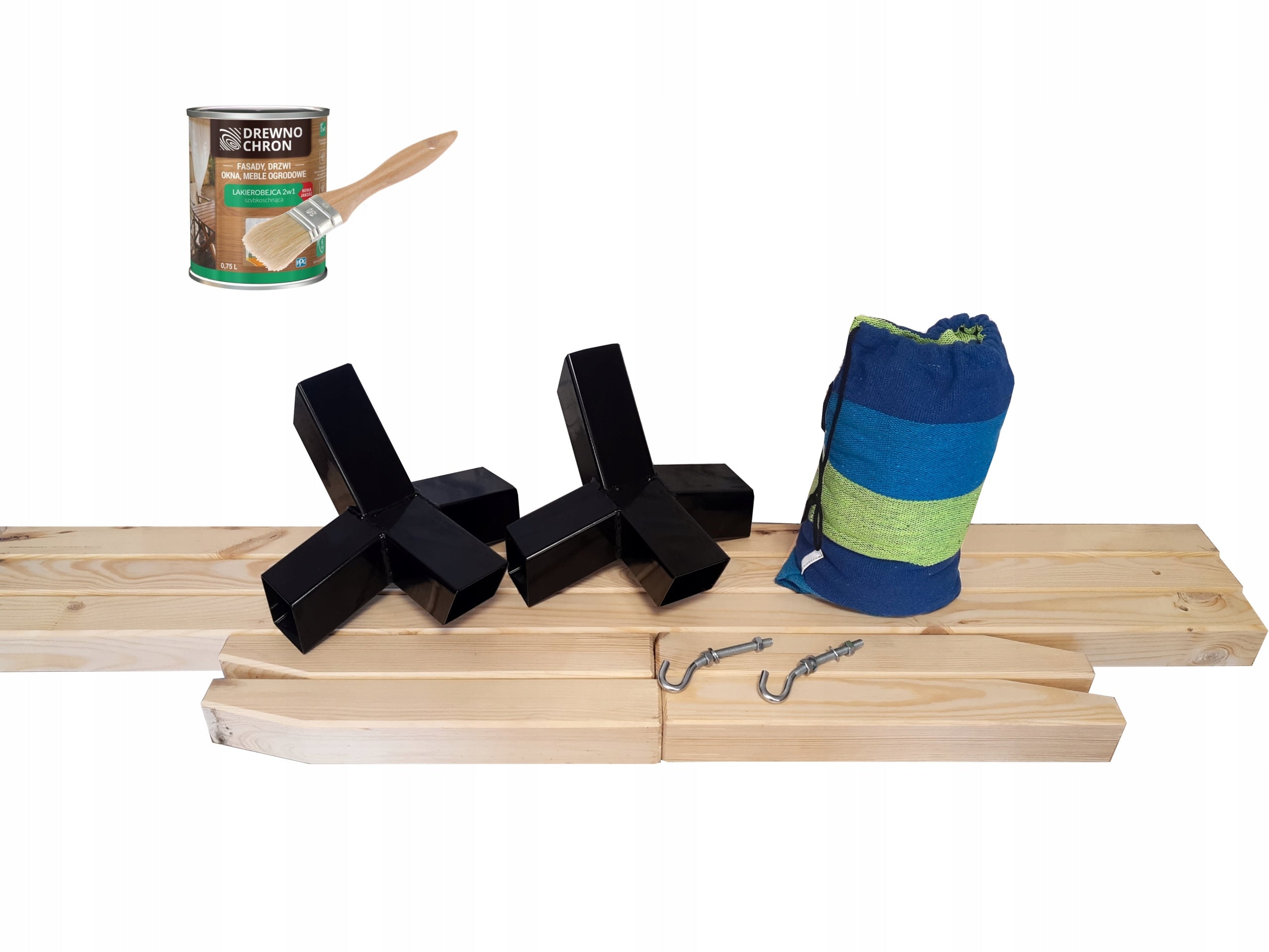 Garden hammock with a wooden frame for two people, blue hammock frame Material width 190 cm