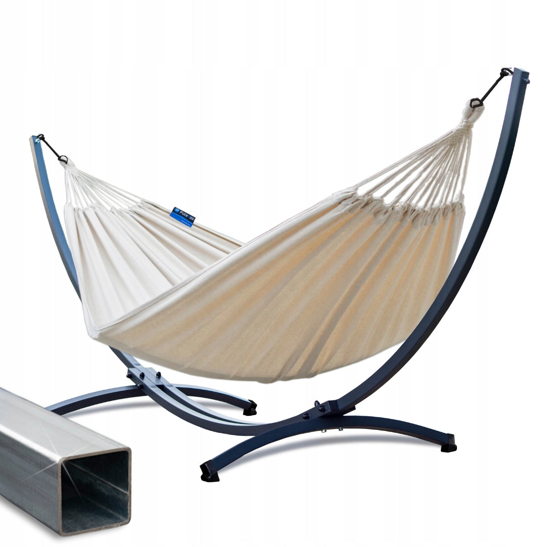 Garden hammock with galvanized frame GRANDE double hammock ecru POTENZA