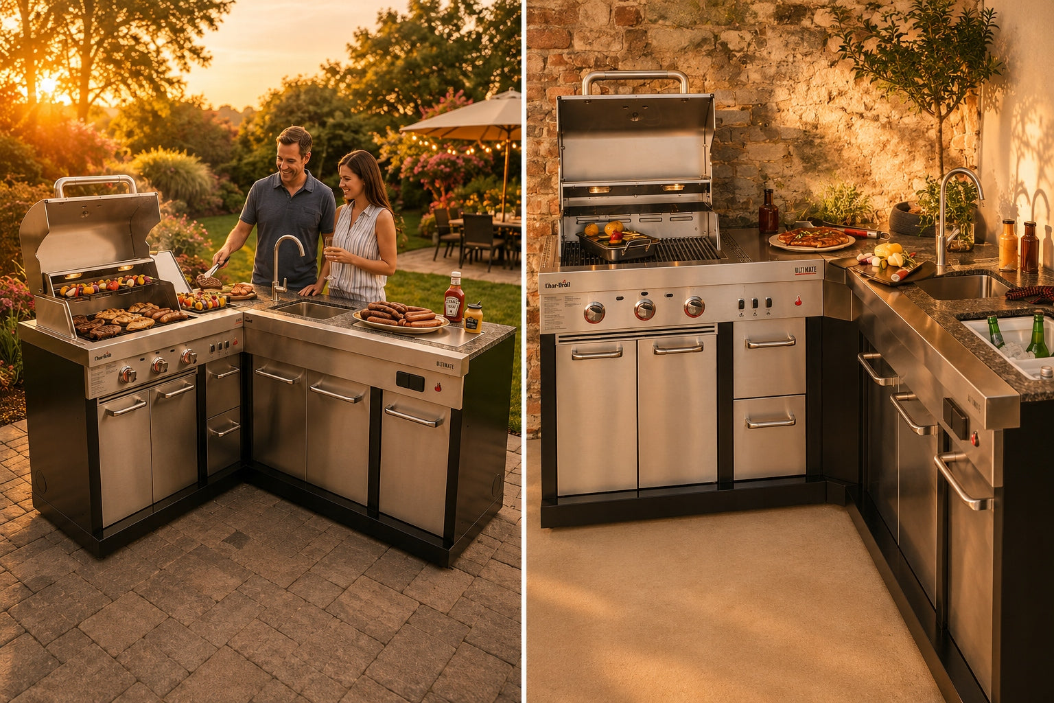 Garden kitchen corner grill Char-Broil stone countertop sink 6.6kW steel Brand Char-Broil