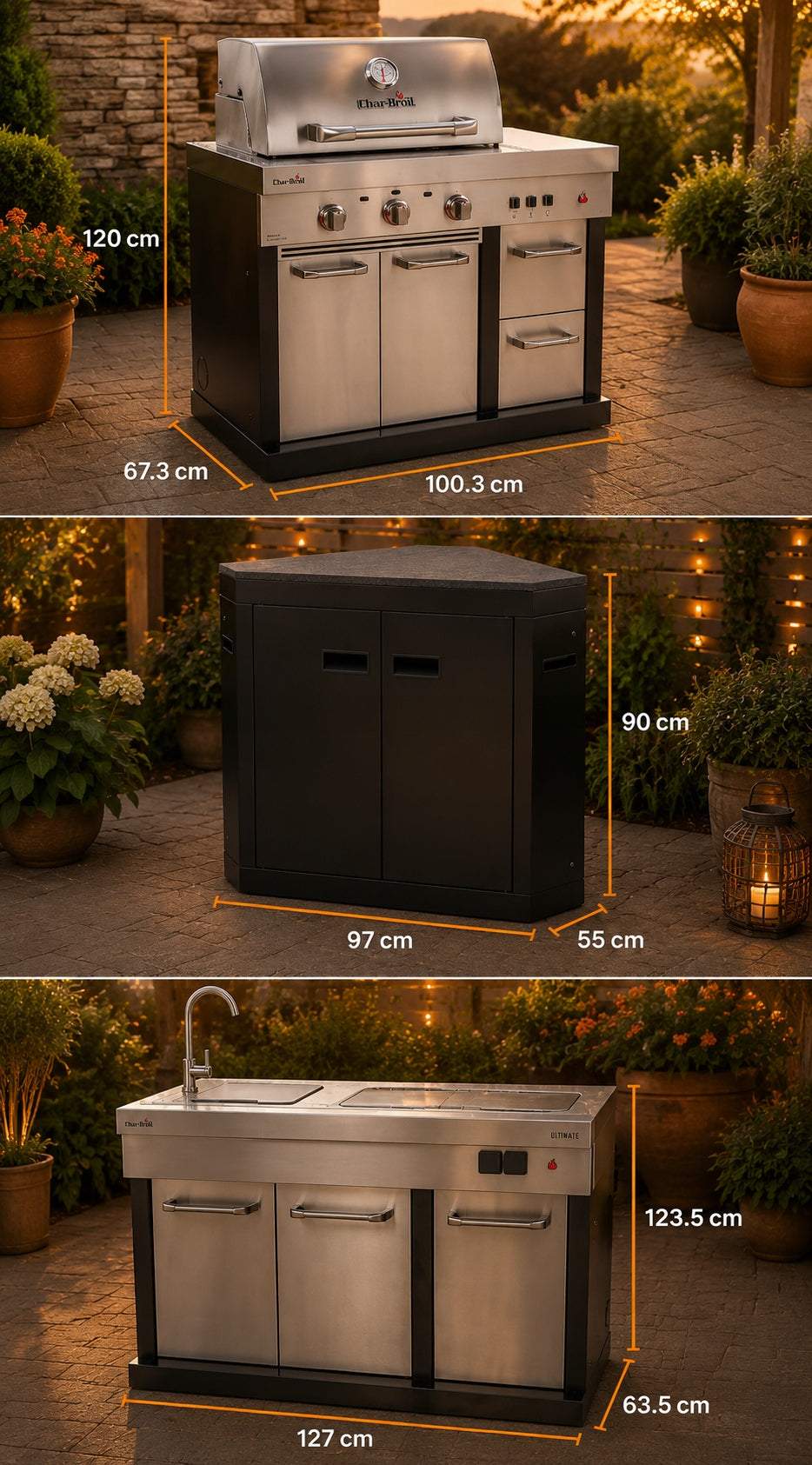 Garden kitchen corner grill Char-Broil stone countertop sink 6.6kW steel Number of burners 3