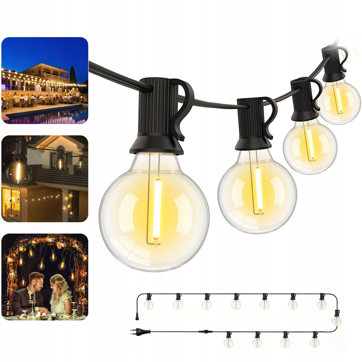 Garden light garland 13 LED bulbs chain 10 m lamps strong IP44