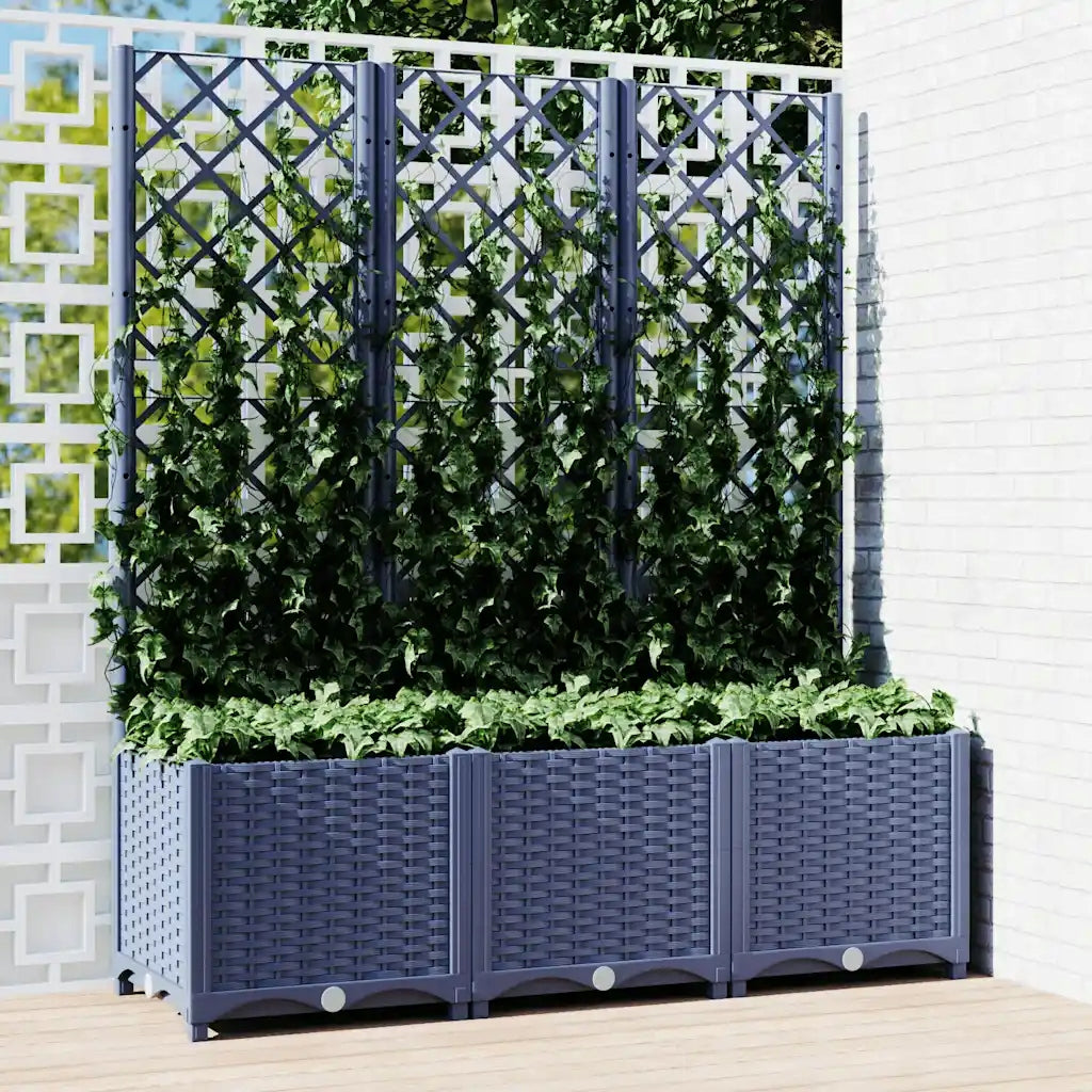 Garden planter with grille, dark grey, 120x40x136 Material synthetic material