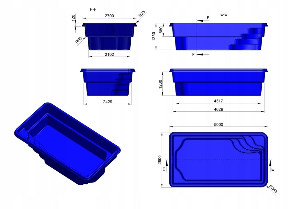 Garden pool dug in 5,00x2,80x1,35 set MANUFACTURER, PROMOTION Height 135 cm