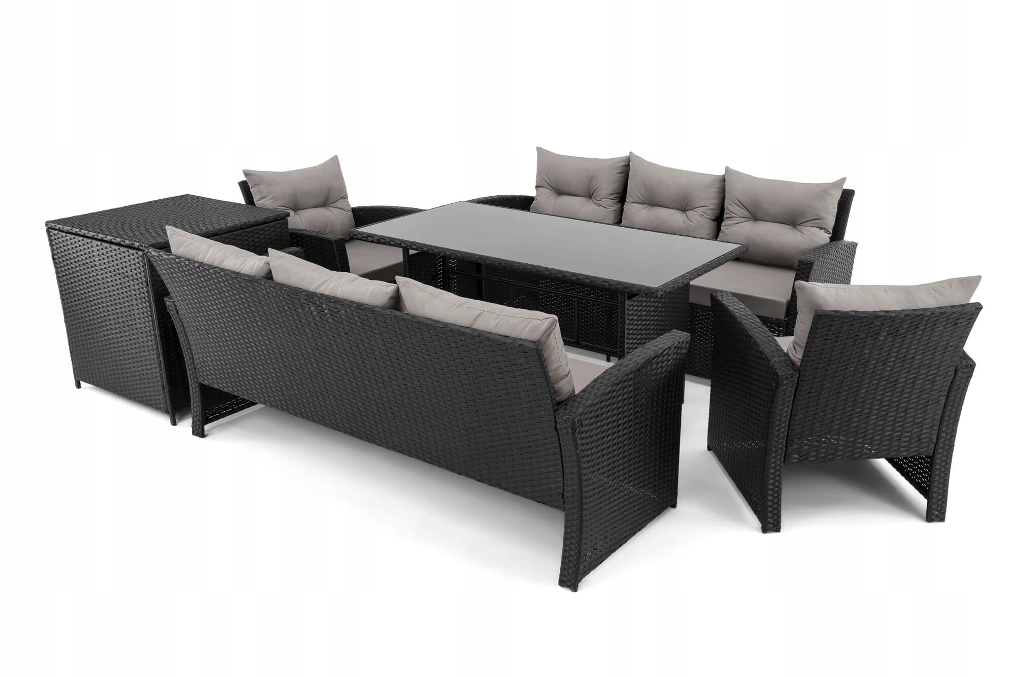 Garden set for garden MARSEILLE 8 rattan black cushions grey Color black