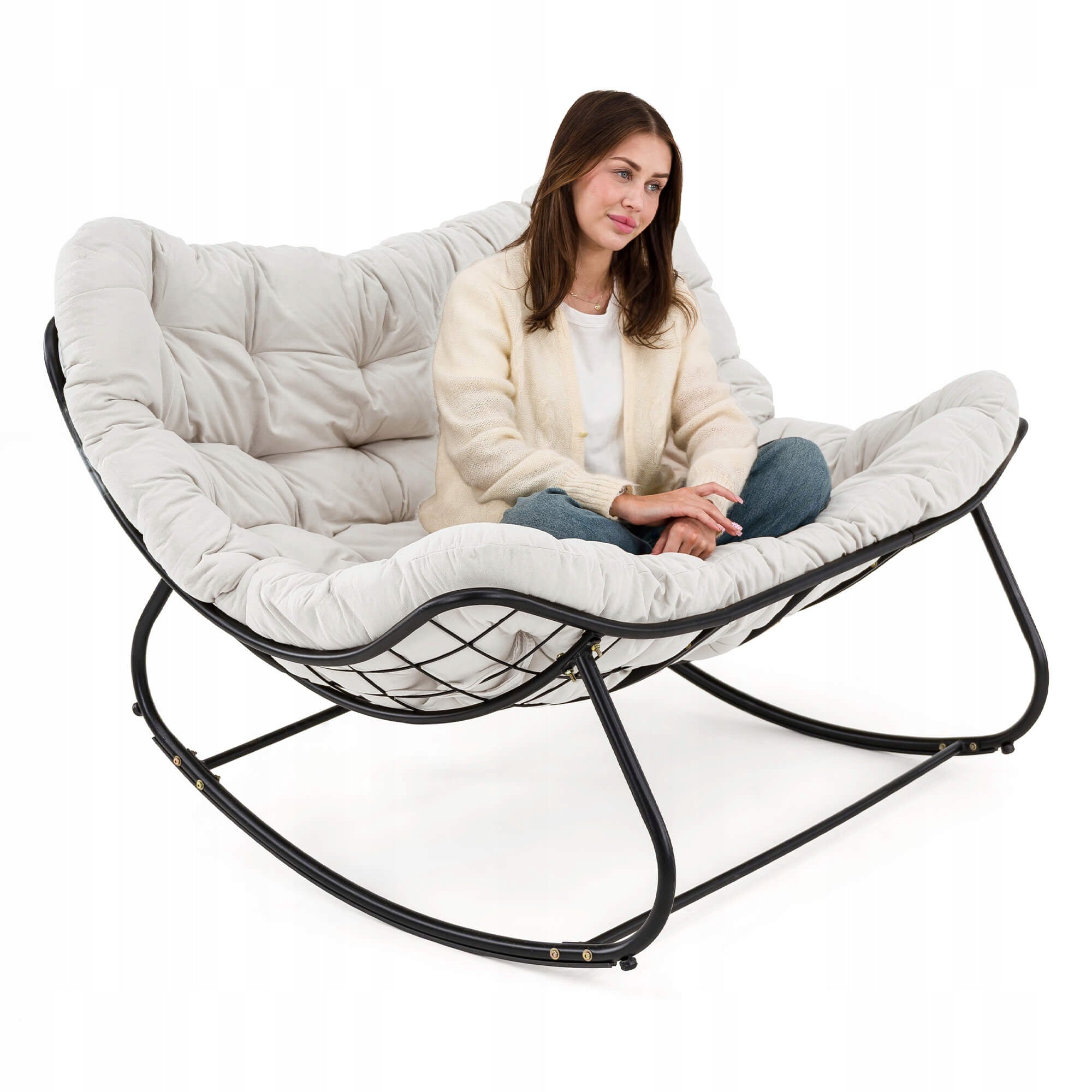 Garden sofa, 2 seater armchair, rocking chair, pillows light beige #210 Style modern