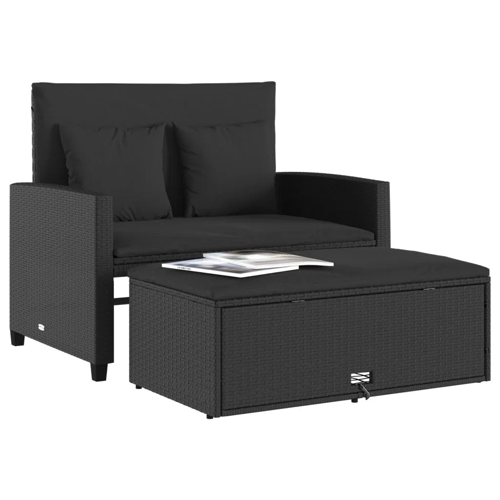 Garden sofa with cushions, 2-seater, black, pol Set contents armchair chair