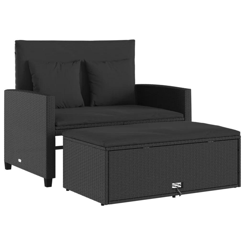 Garden sofa with cushions, 2-seater, black, pol