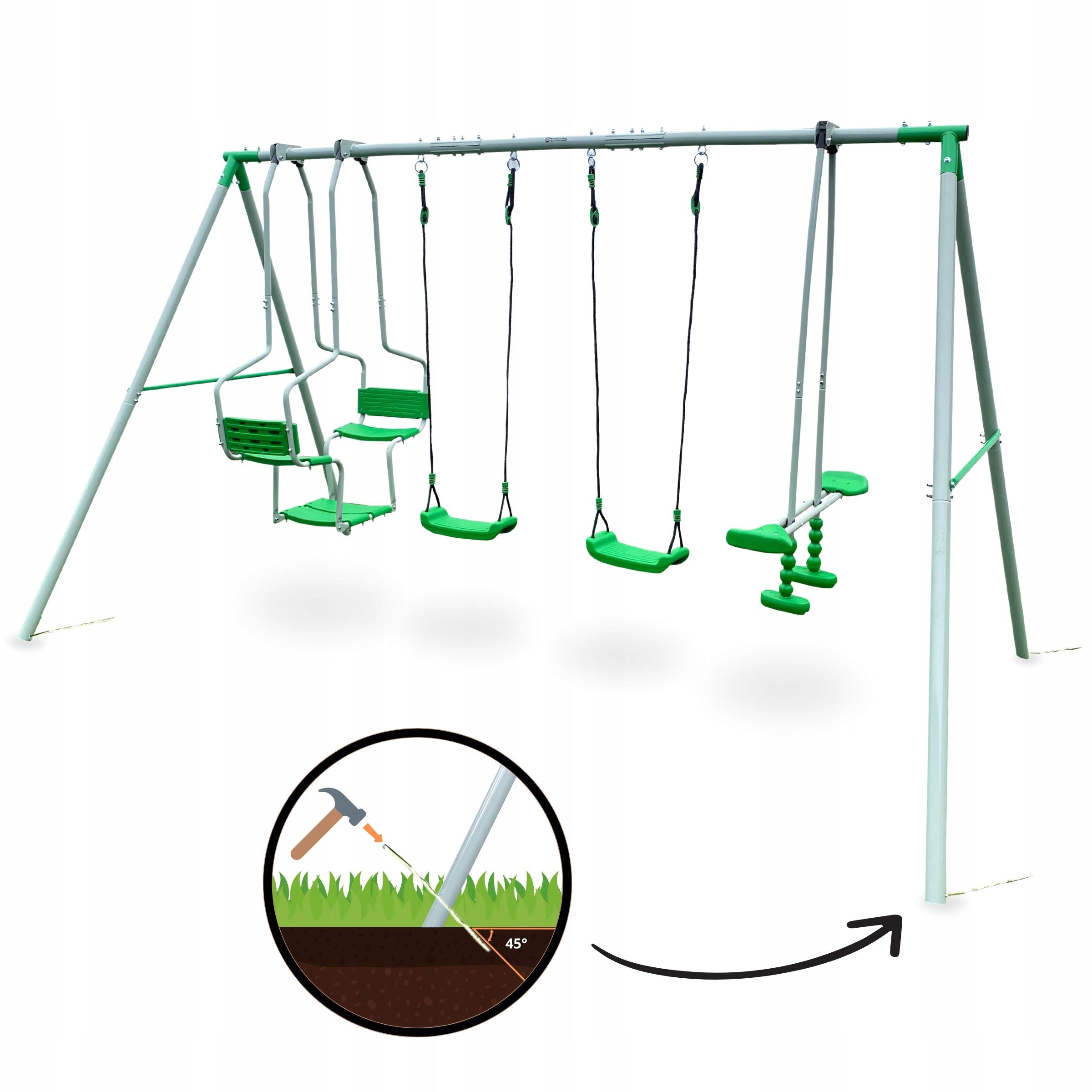 Garden square toys XXL 6 person set of swings for children green Brand HyperMotion