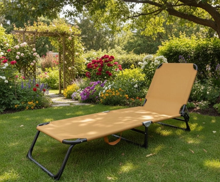 Garden sun lounger adjustable beige 188x55x28cm steel 120kg Width (shorter side) 55 cm