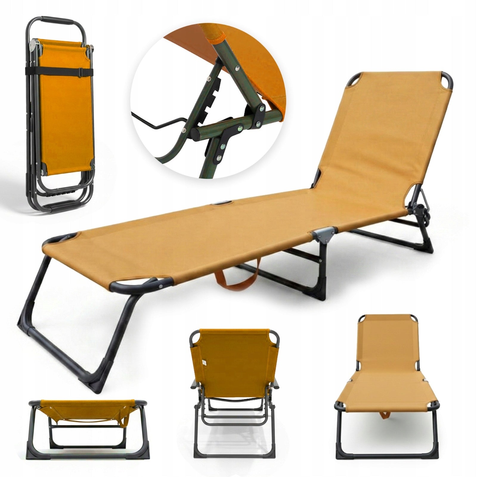 Garden sun lounger adjustable beige 188x55x28cm steel 120kg