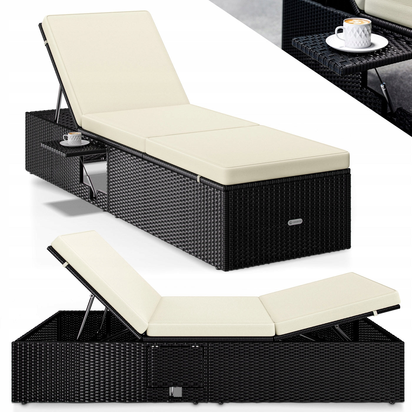 Garden sun lounger couch bed garden furniture rattan 200x58cm pillows