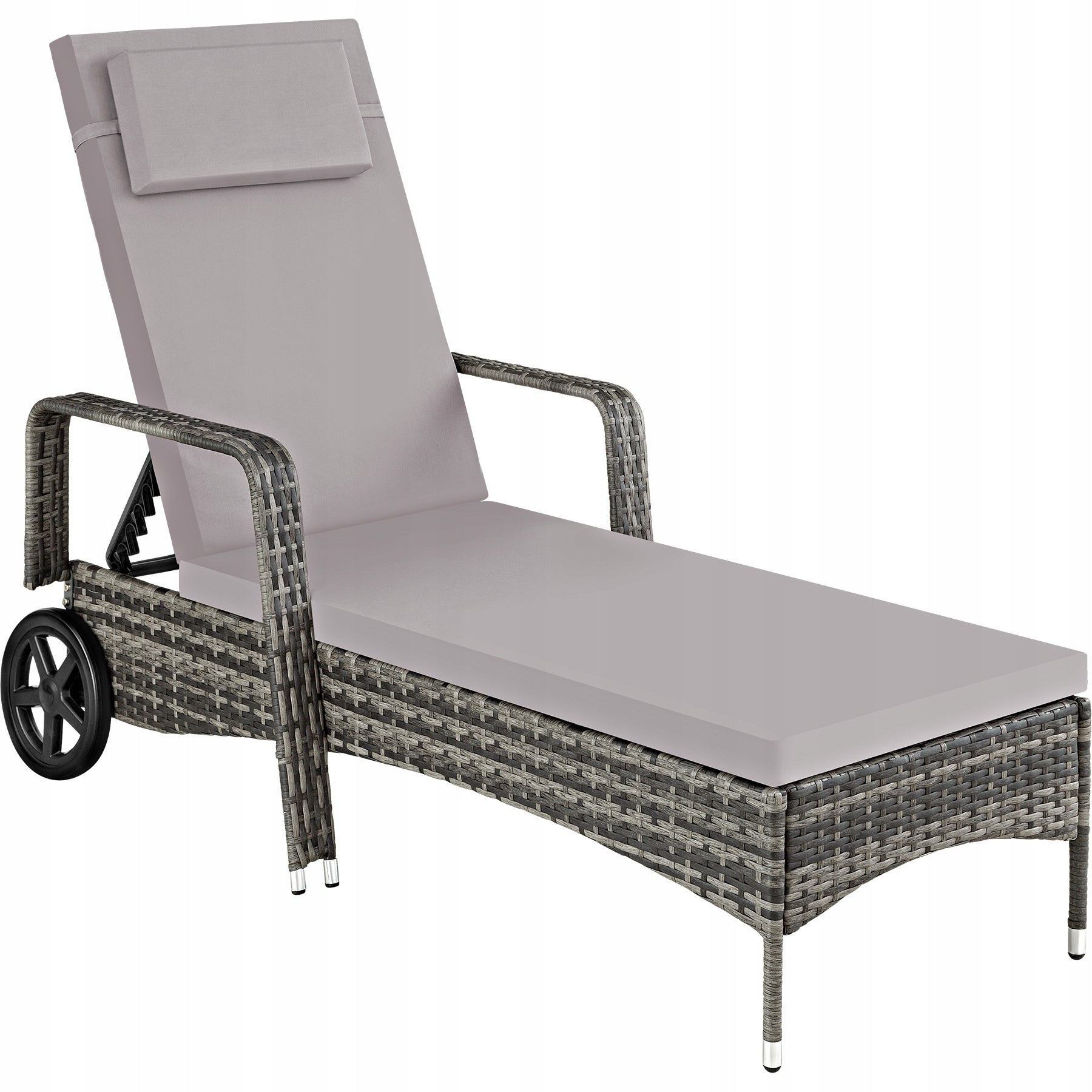 Garden sun lounger on wheels, rattan