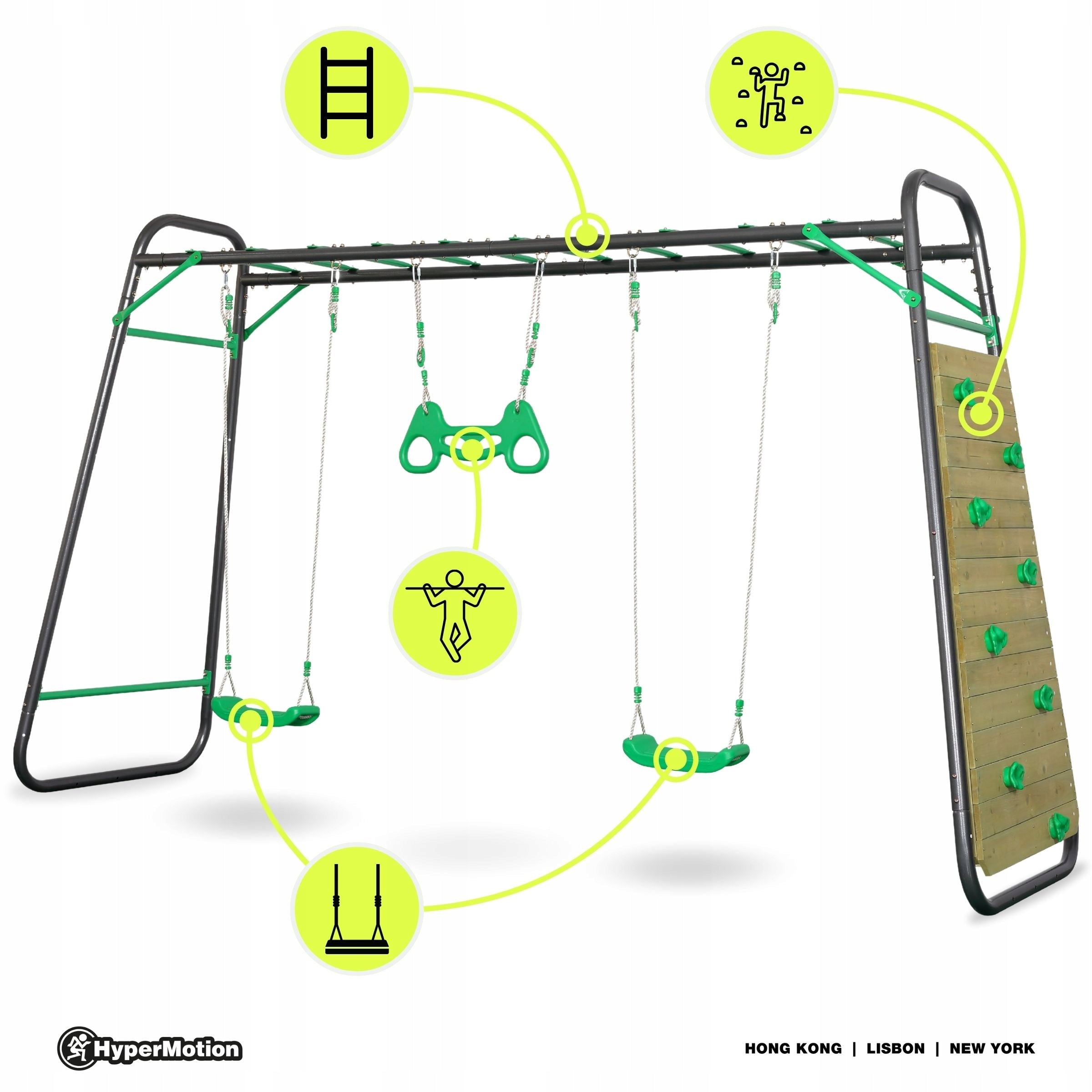 Garden swing XXXL 2 seats ladder trapezoid gymnastic wall Brand HyperMotion