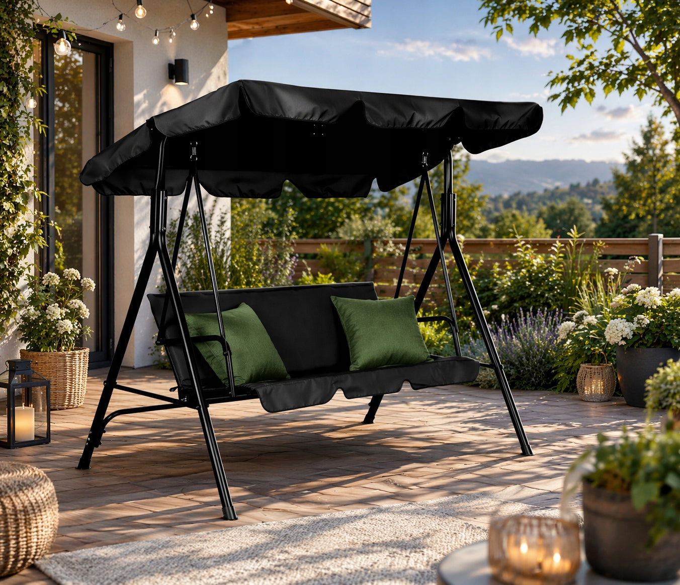 Garden swing dark grey with cushions 3-seater with visor 170cm Kind freestanding