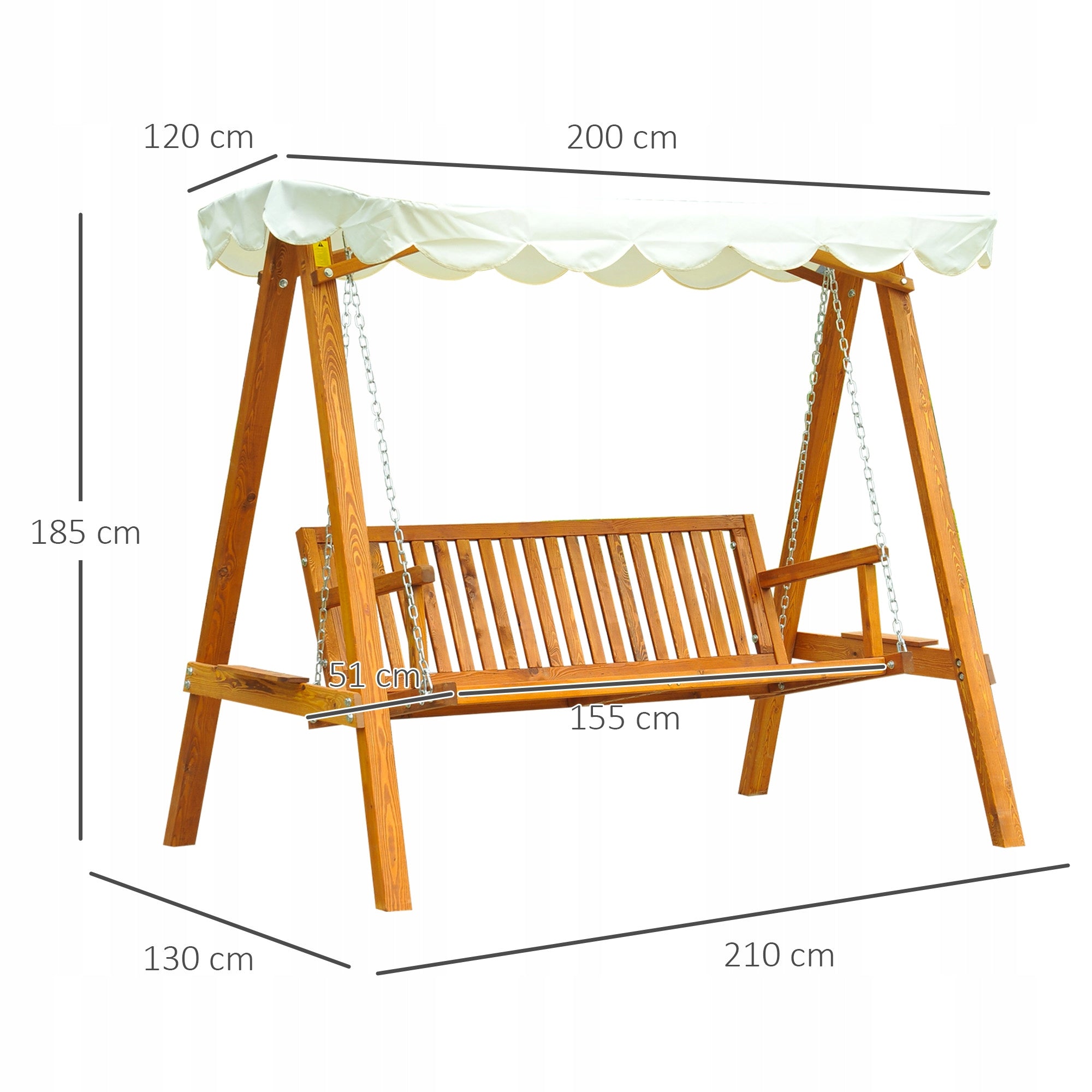 Garden swing with visor, wooden, stable, 210x130 cm Manufacturer code G011521986
