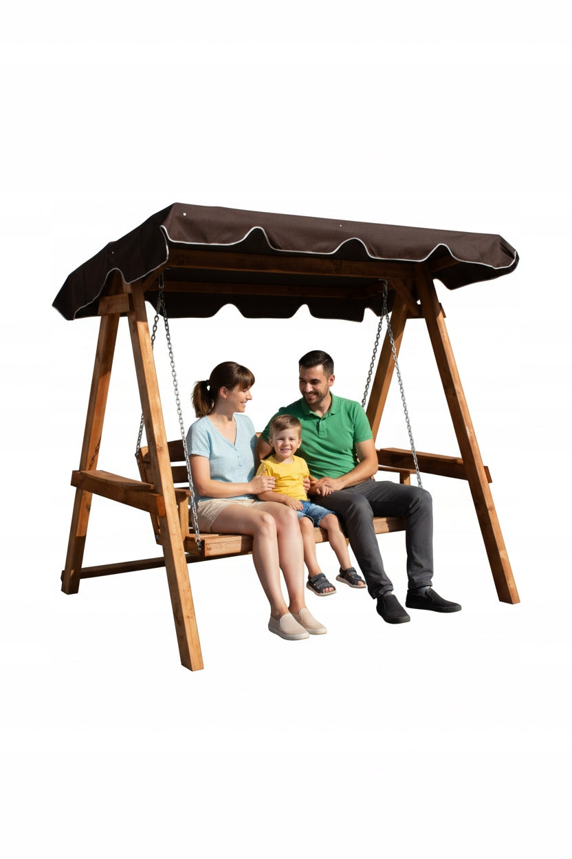 Garden swing wooden with visor furniture wood rocker 3 person hit