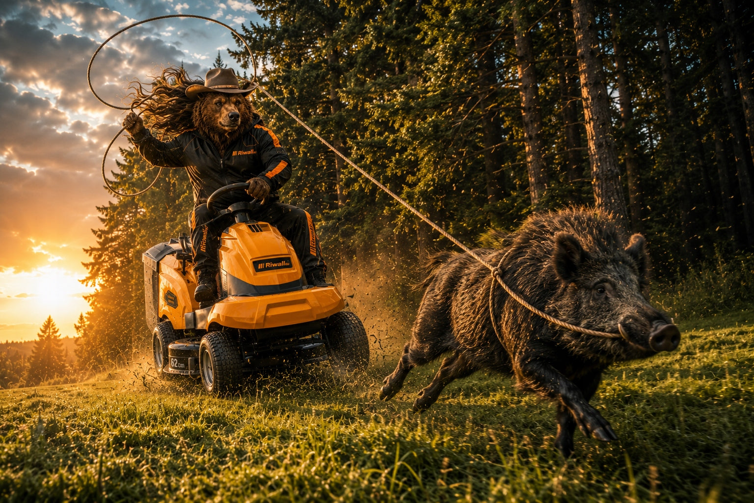 Garden tractor petrol mower Riwall R 62TRD for grass basket manual Brand Riwall