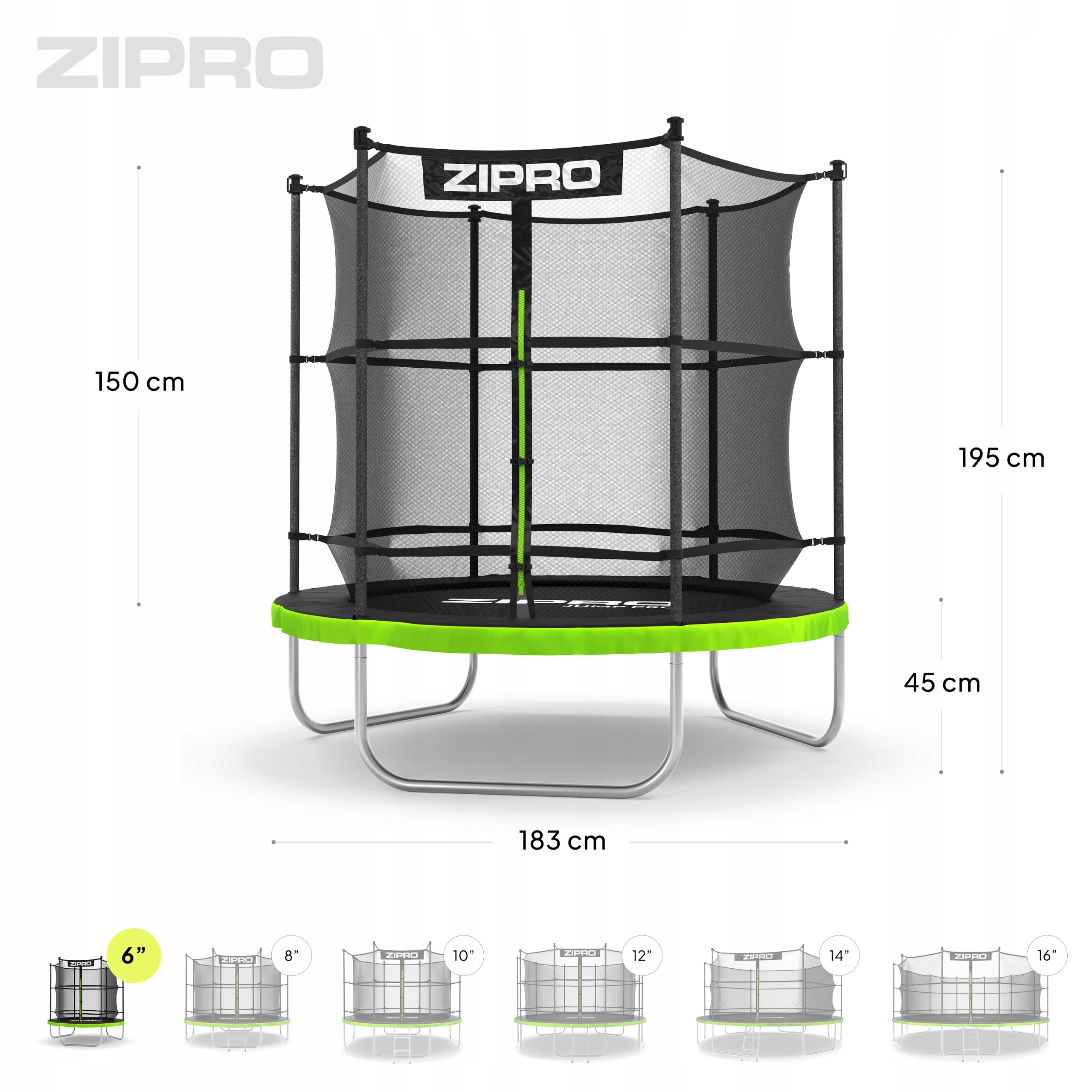Garden trampoline for children with inner net 6FT 183cm - Zipro Number of bars 6 pcs