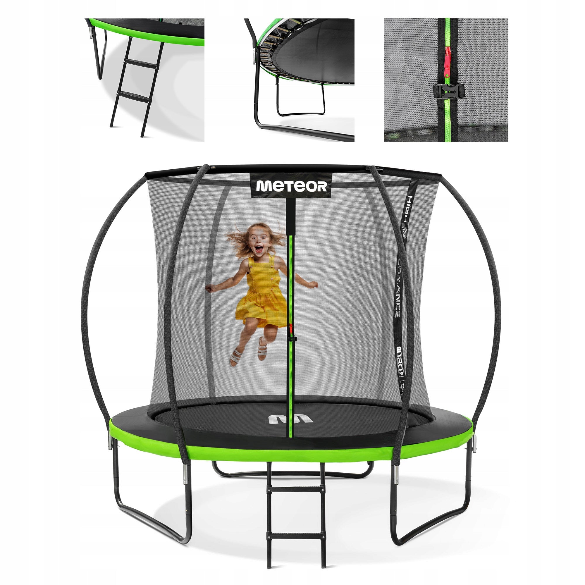 Garden trampoline large for children ladder with inner net Meteor 8ft