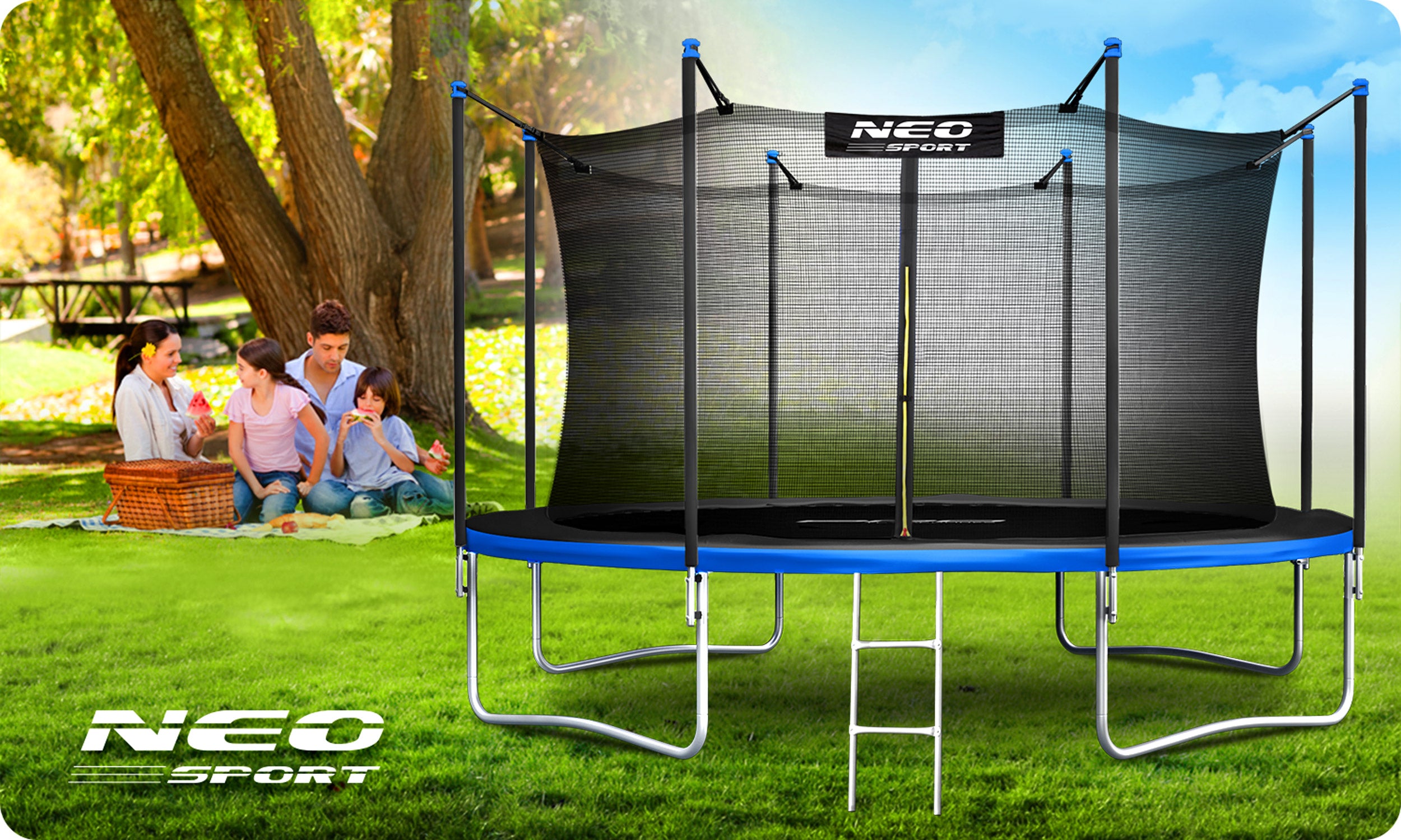 Garden trampoline with indoor net 404cm 13ft model 2025 Neosport Total height 250 cm