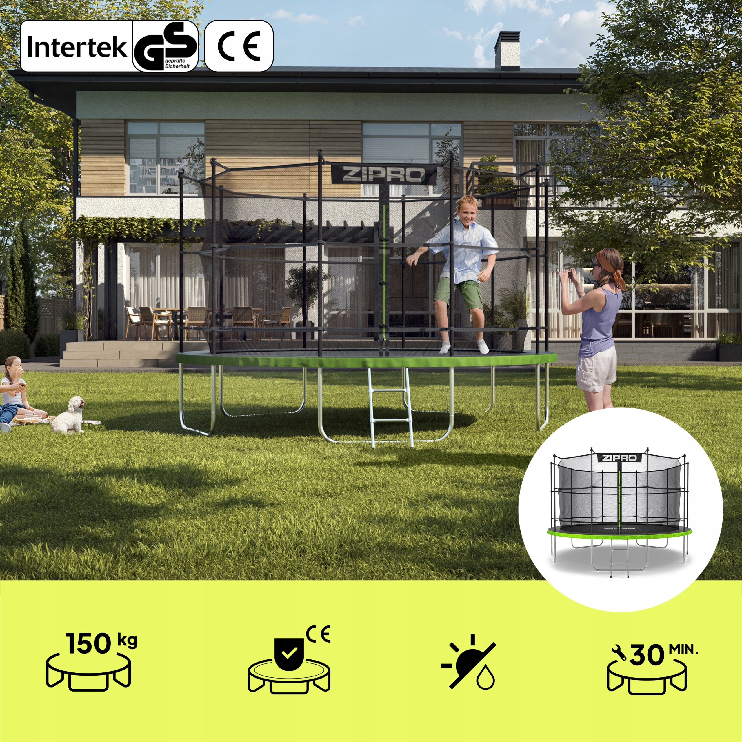 Garden trampoline with inner net for children 12FT 374cm - Zipro Packaging status original