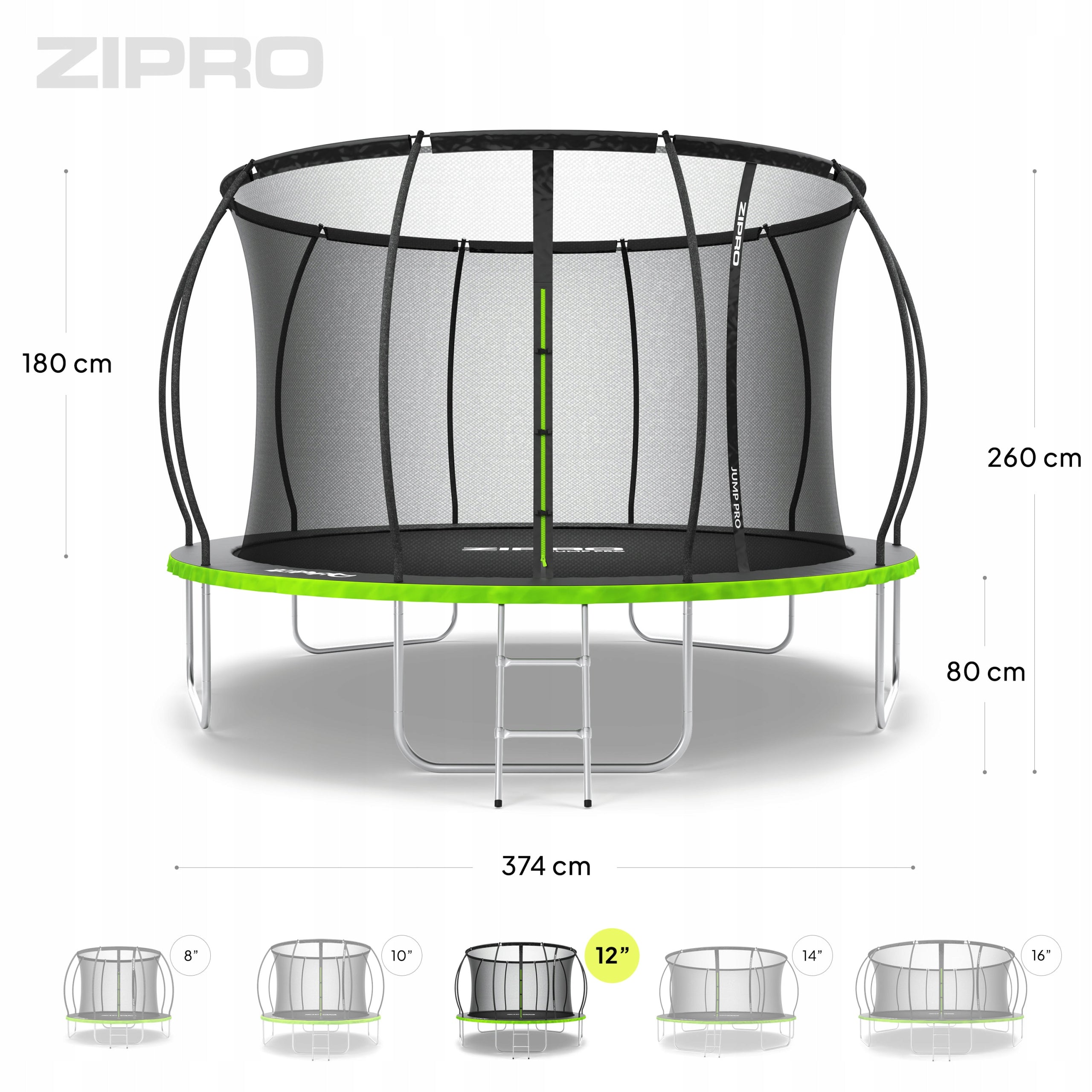 Garden trampoline with inner net for children 374cm 12FT - Zipro Number of springs/ropes 70