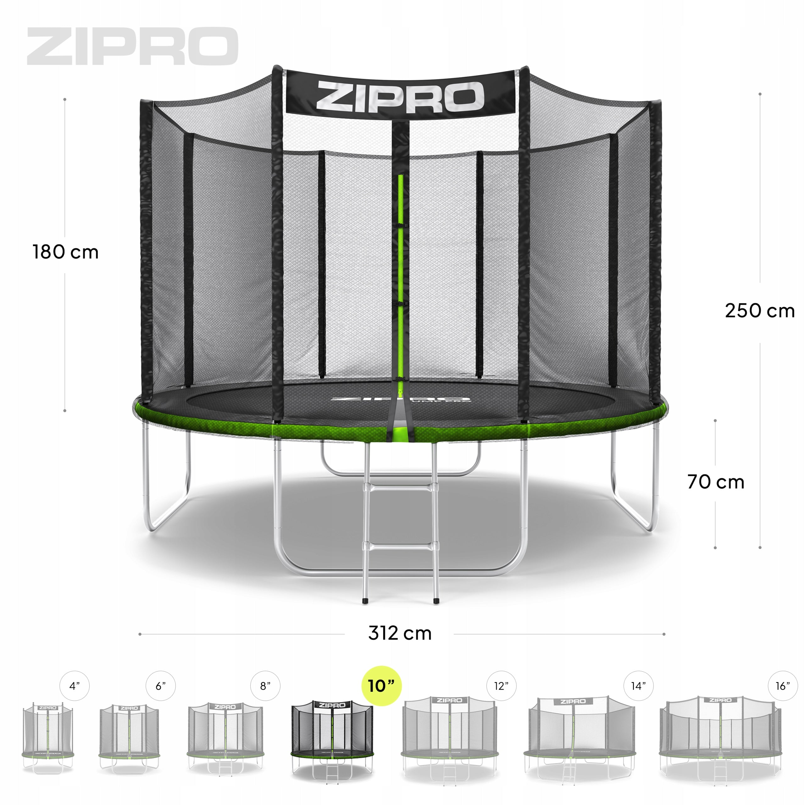 Garden trampoline with outdoor net for children 10FT 312cm Zipro Number of bars 8 pcs