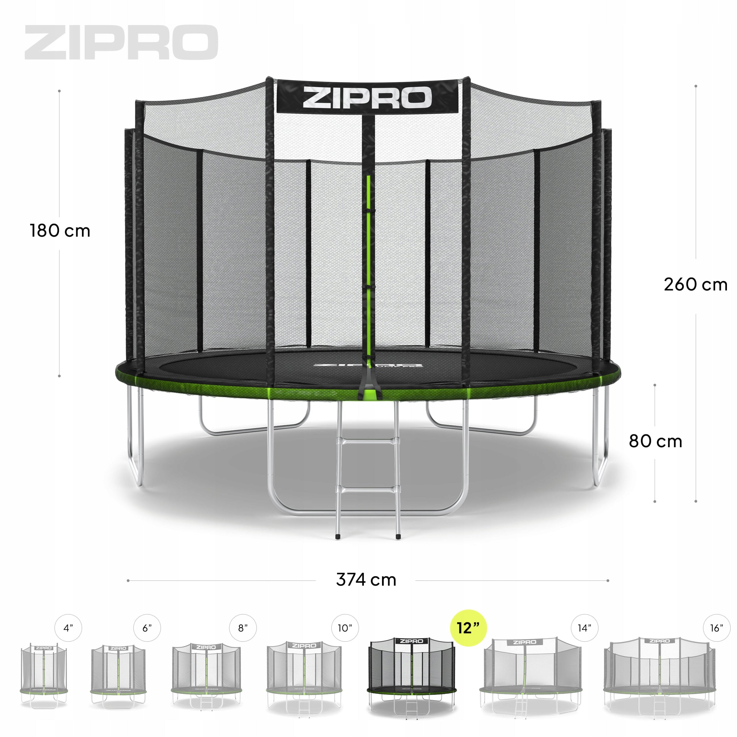 Garden trampoline with outdoor net for children 374cm 12FT - Zipro Number of springs/ropes 70