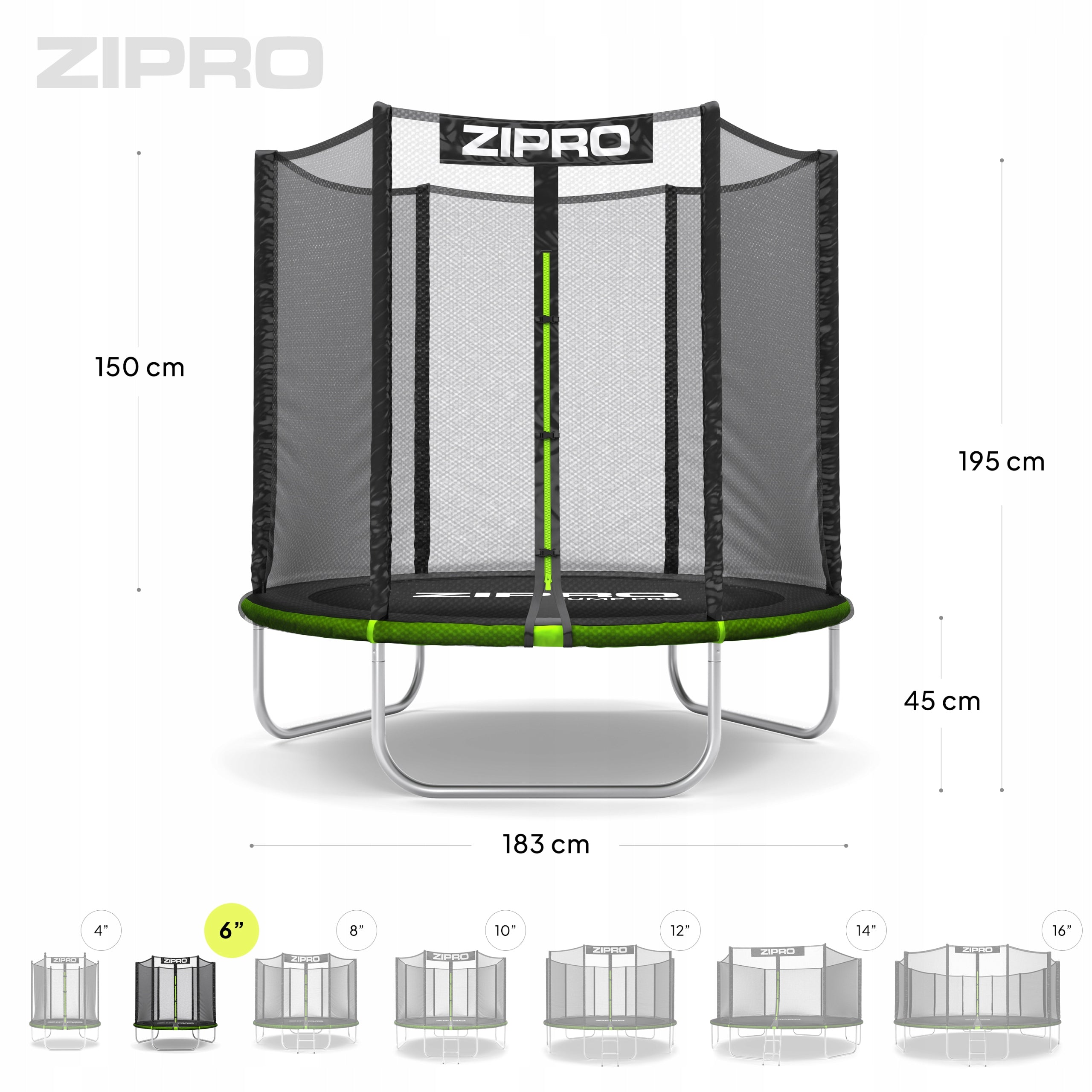 Garden trampoline with outdoor net for children 6FT 183cm - Zipro Number of springs/ropes 36