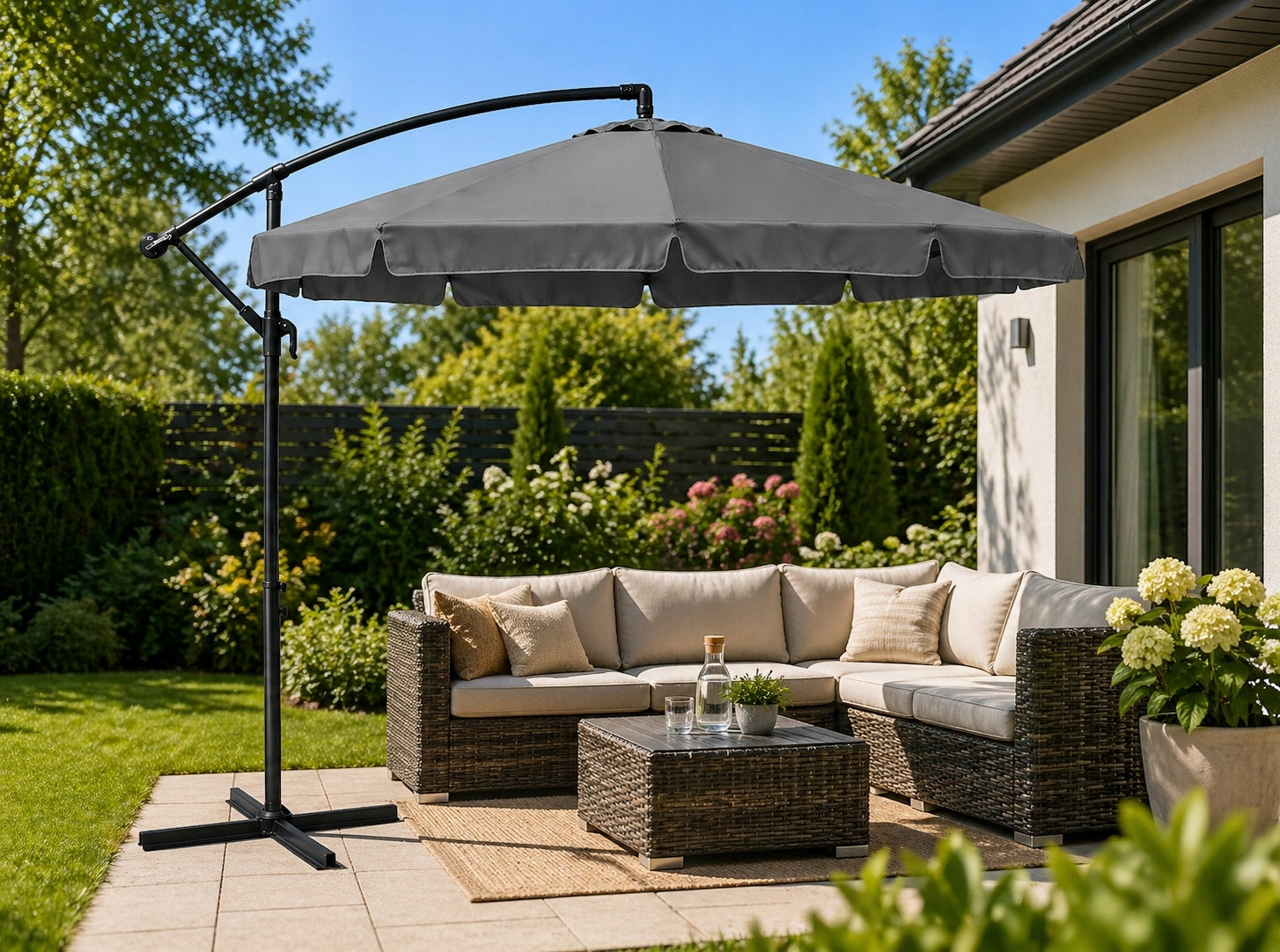 Garden umbrella LARGE folding boom with frill 350cm 8 segments GREY Manufacturer Ekspand