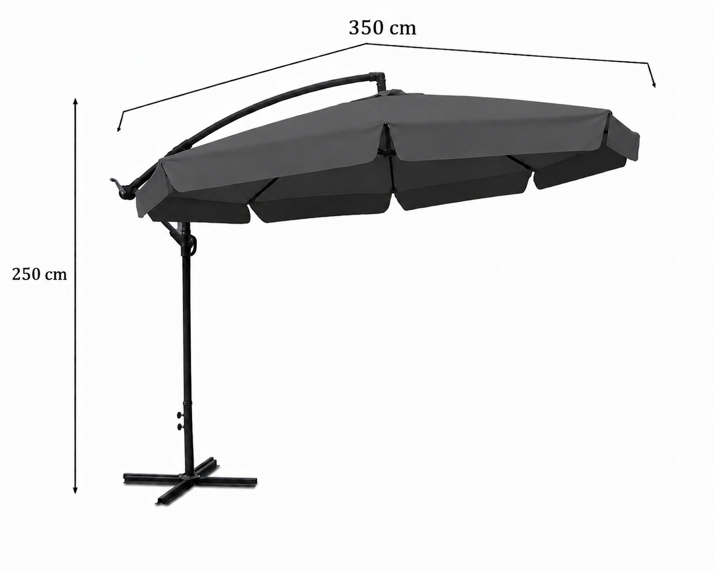 Garden umbrella LARGE folding boom with frill 350cm 8 segments GREY Product height 250 cm