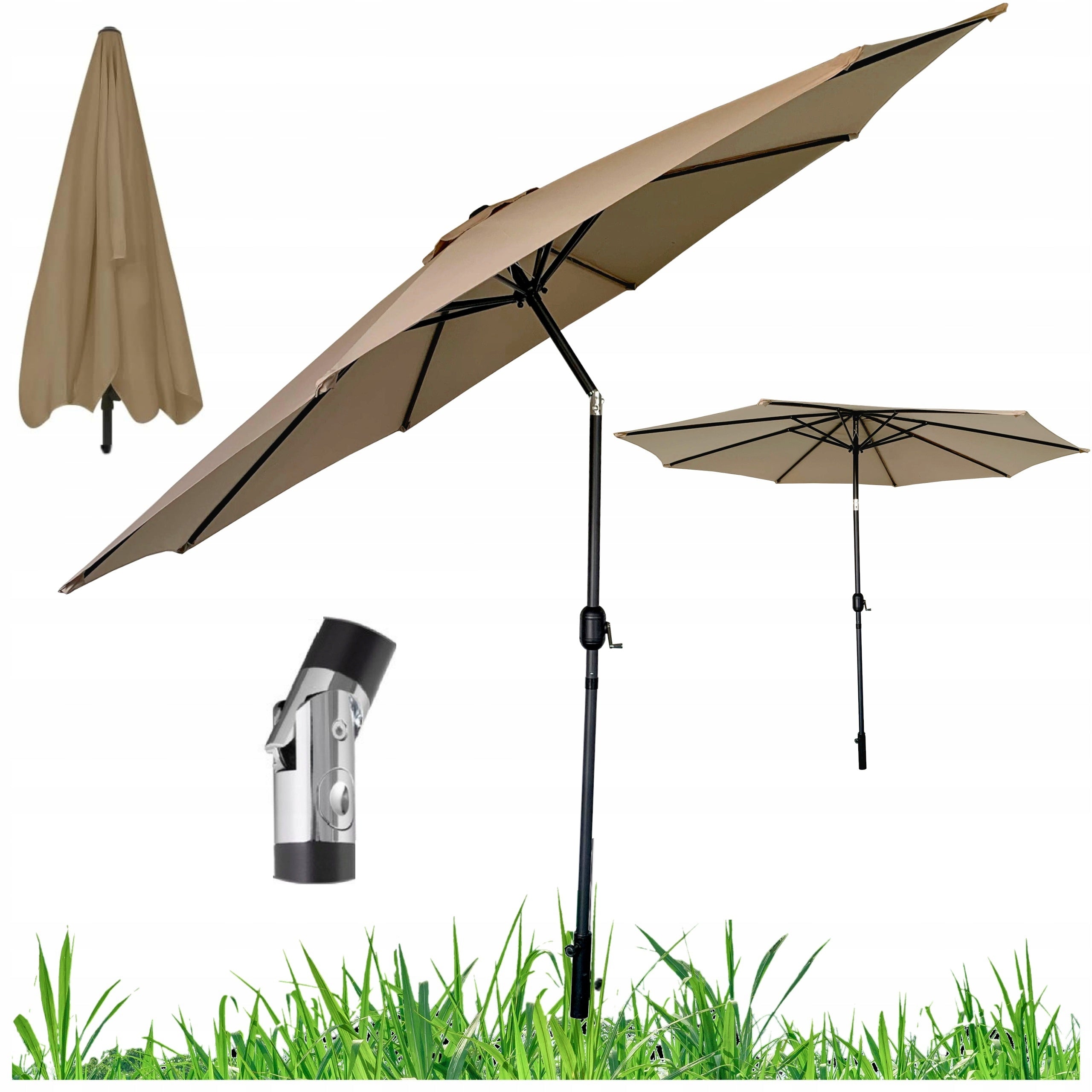 Garden umbrella LARGE folding broken adjustable crank 300cm beige dark Packaging status original