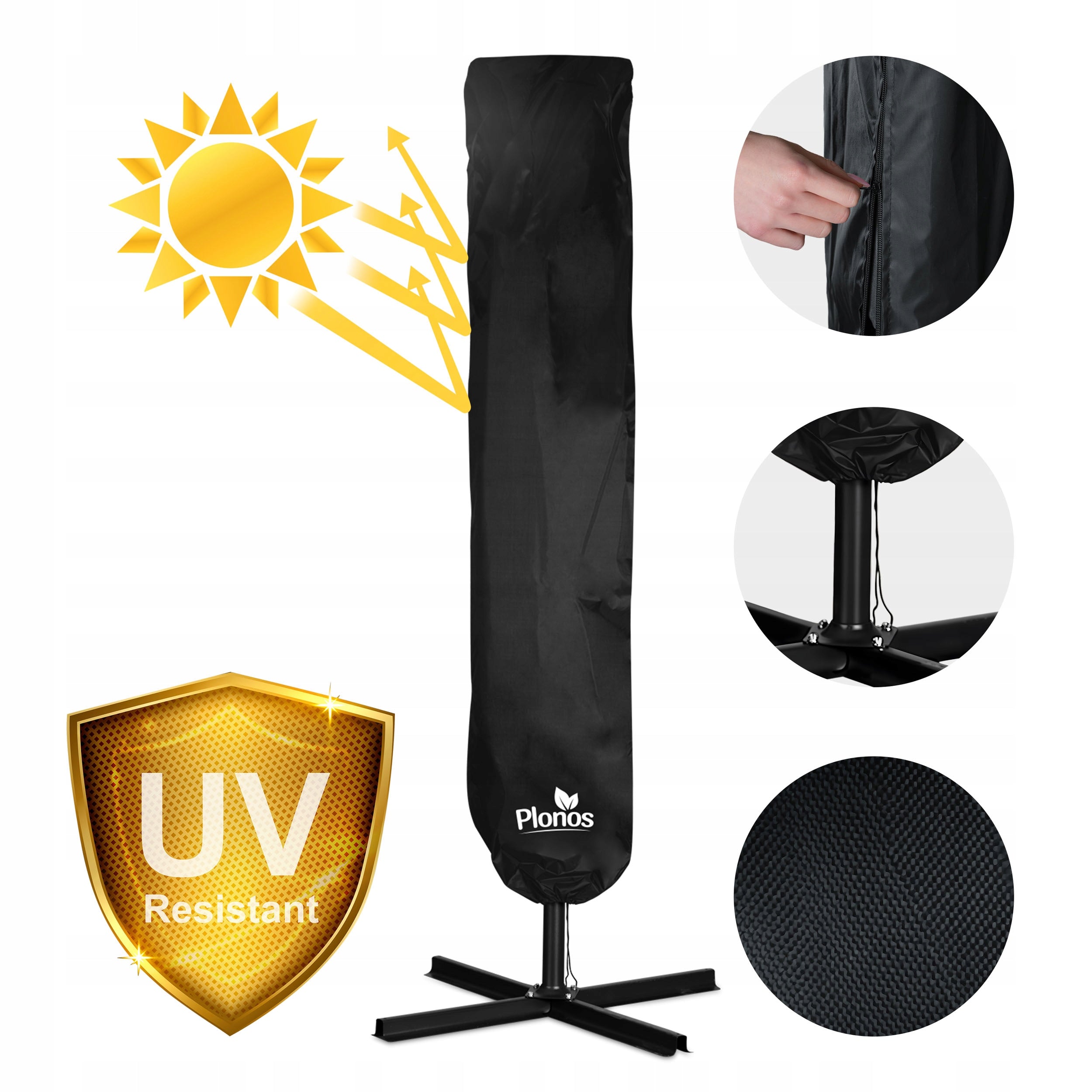 Garden umbrella large folding with boom cover 6 segments Ø 350cm Color green