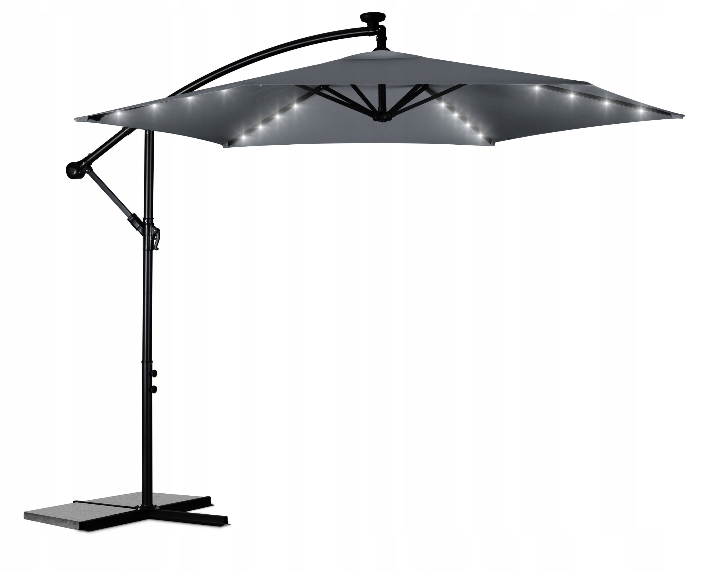Garden umbrella large folding with boom cover LED lamp Ø 300cm Color gray