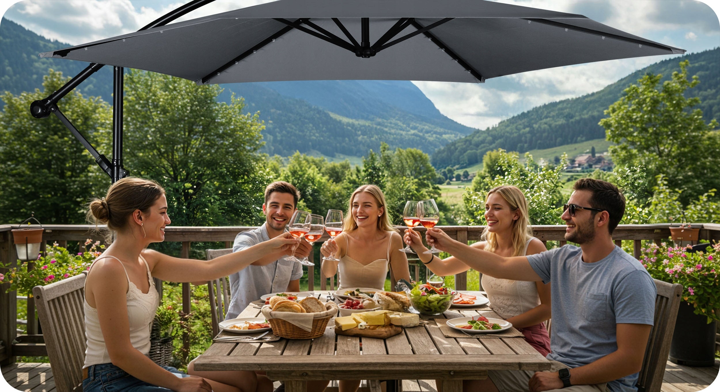 Garden umbrella large folding with boom cover LED lamp Ø 300cm Manufacturer code 488200
