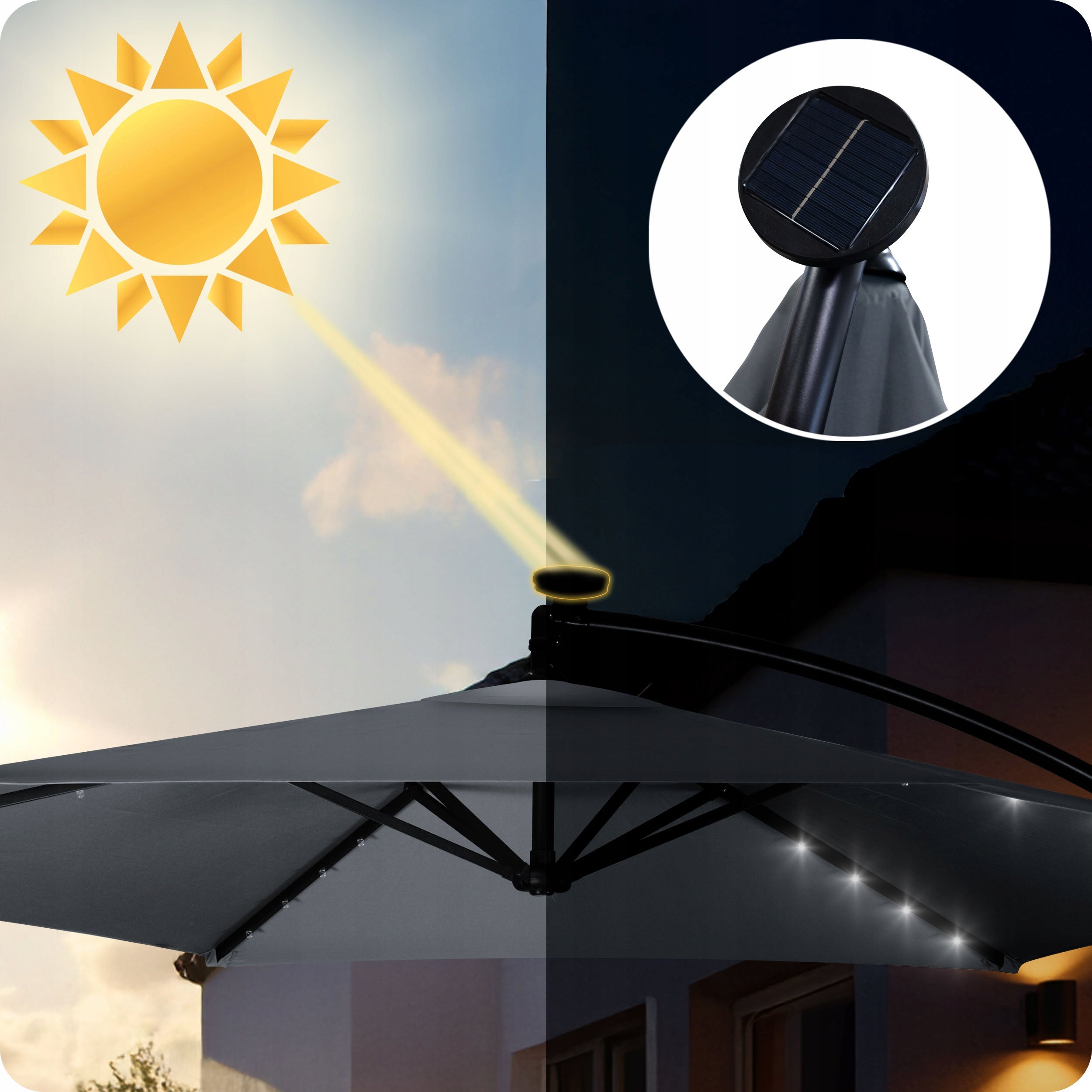 Garden umbrella large folding with boom cover LED lamp Ø 300cm Product weight with unit packaging 13.7 kg