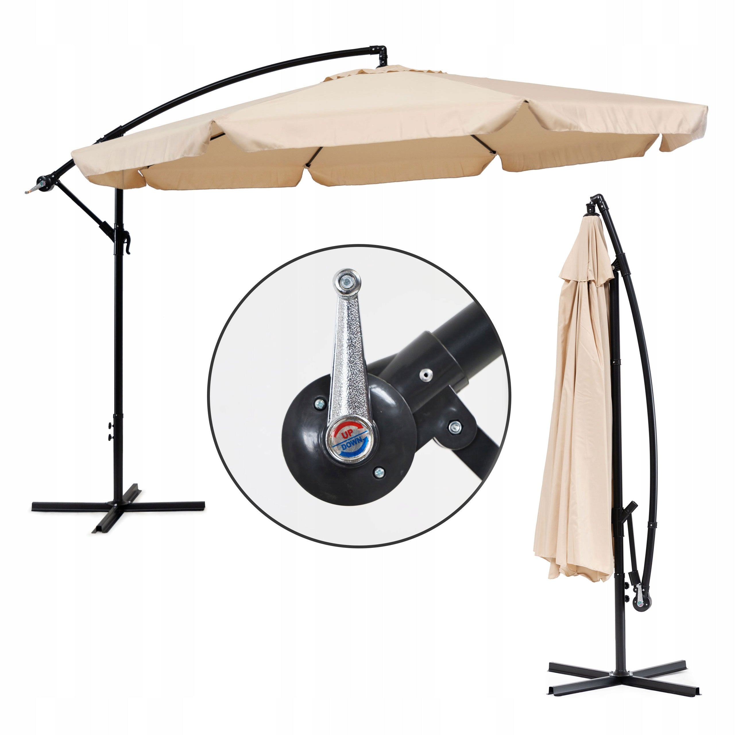 Garden umbrella large on boom folding 3,5 m beige MultiGarden