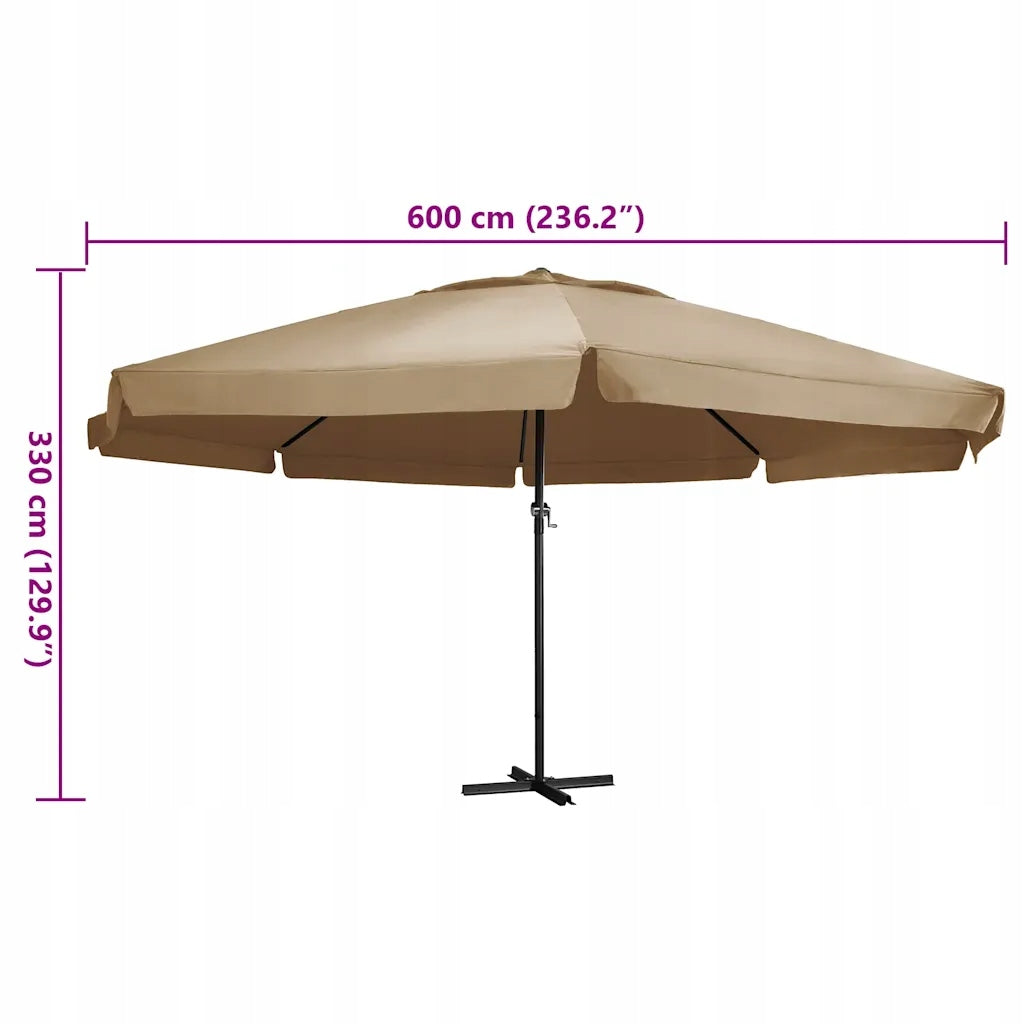 Garden umbrella on aluminium post, 600 cm, taupe Color black