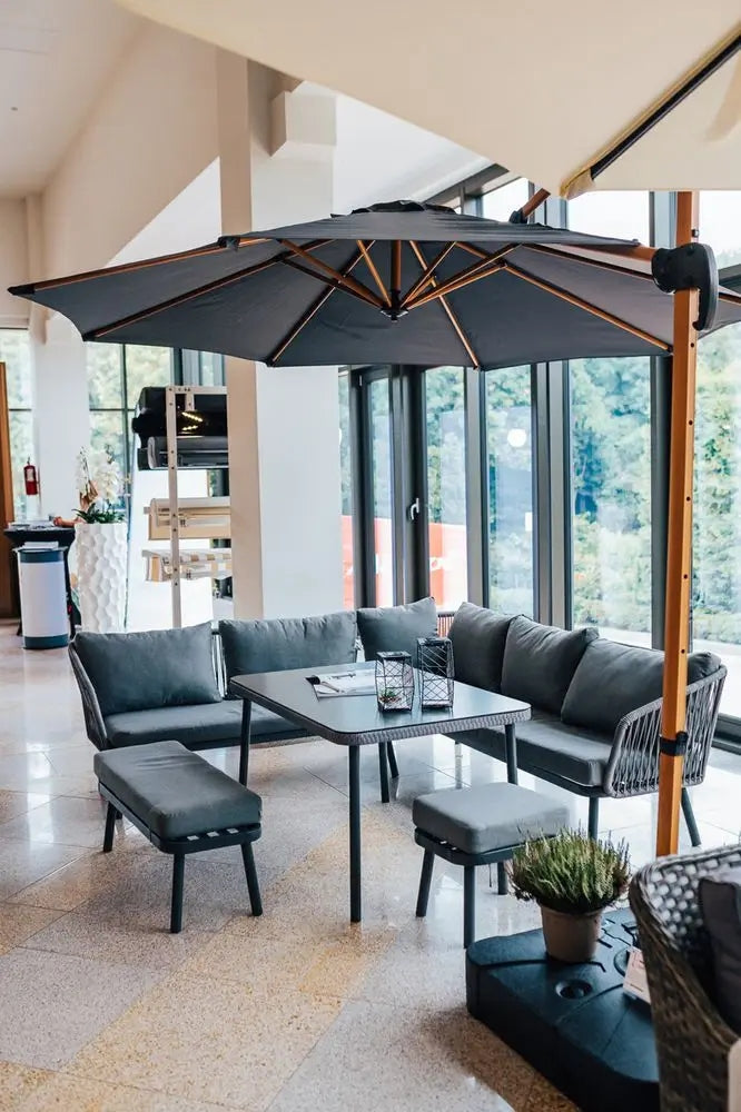 Garden umbrella on boom ROMA 300 cm anthracite Large folding Product height 250 cm